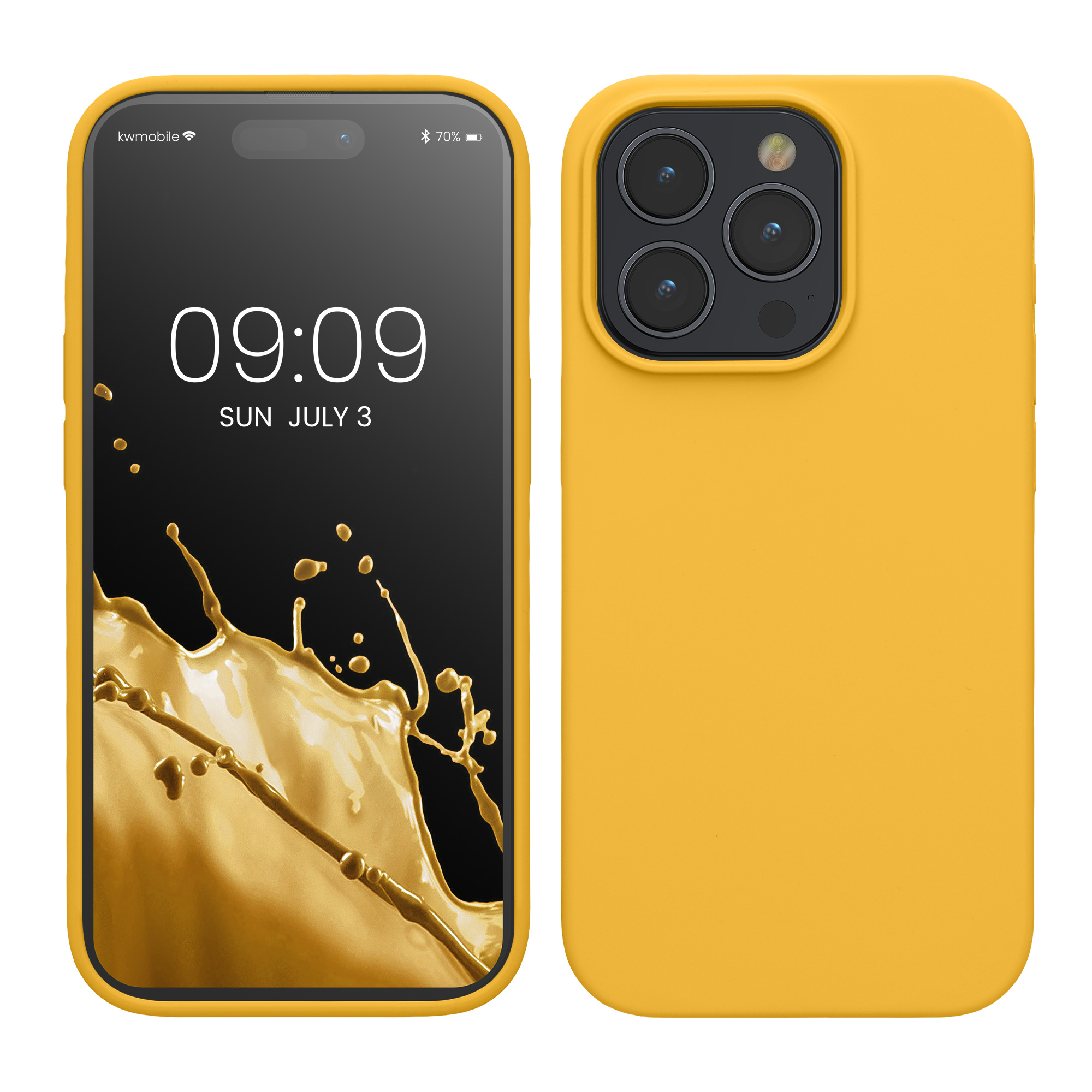 Gummierte Silikon Hülle für Apple iPhone 15 Pro in Honiggelb