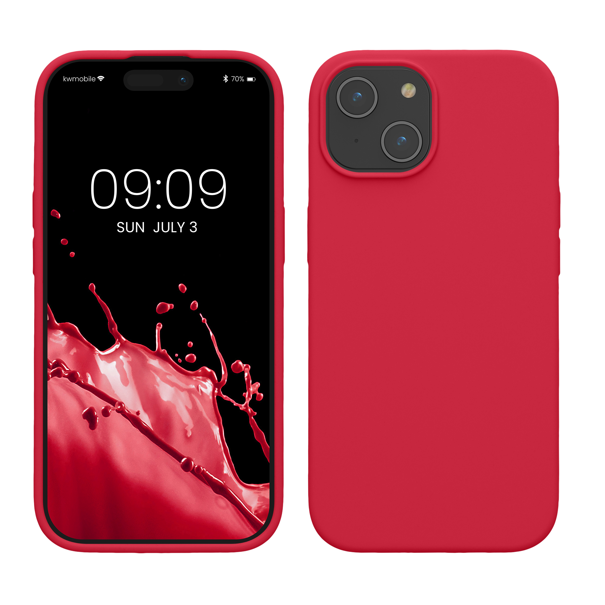 Gummierte Silikon Hülle für Apple iPhone 15 in Granatapfelrot