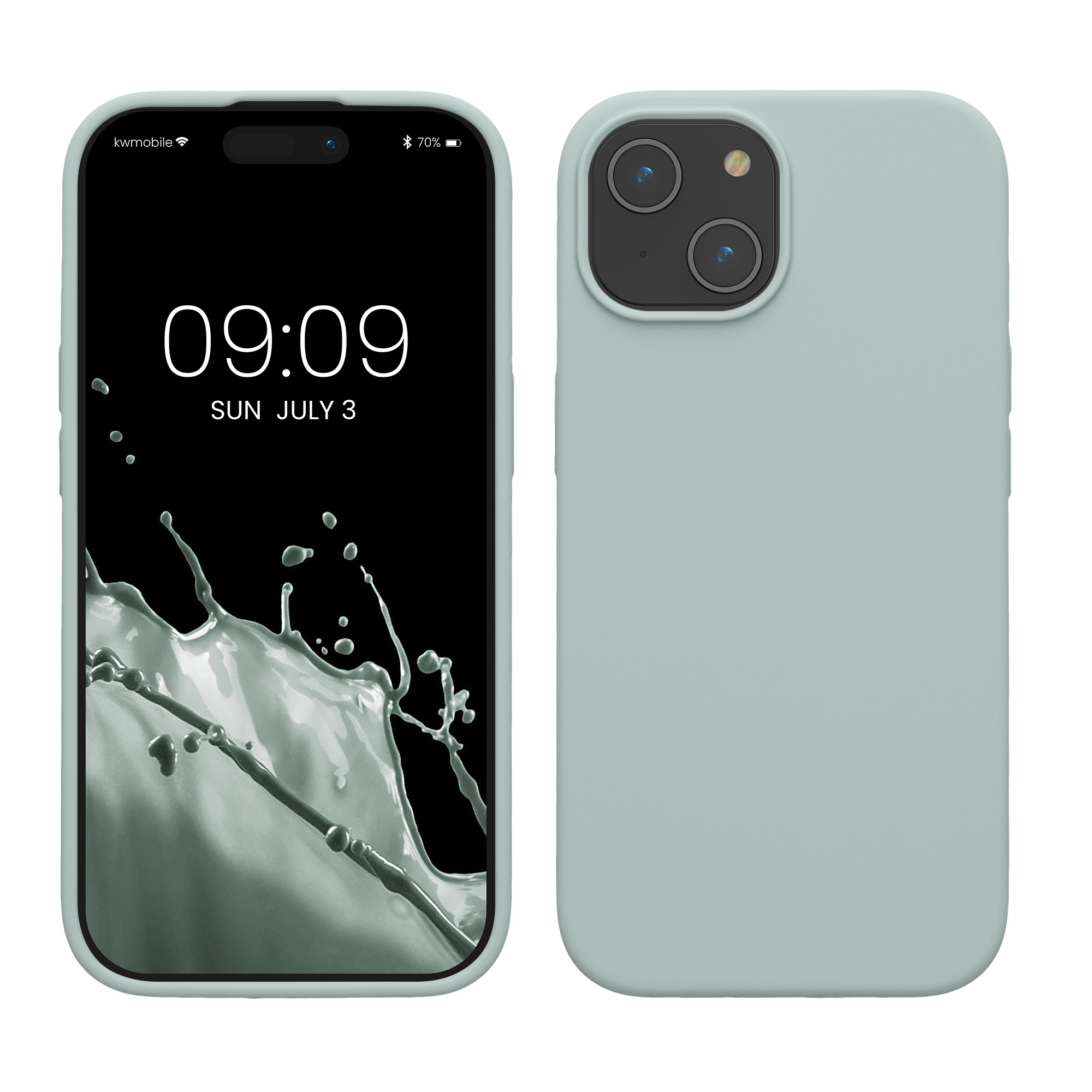 Gummierte Silikon Hülle für Apple iPhone 15 in Cool Mint