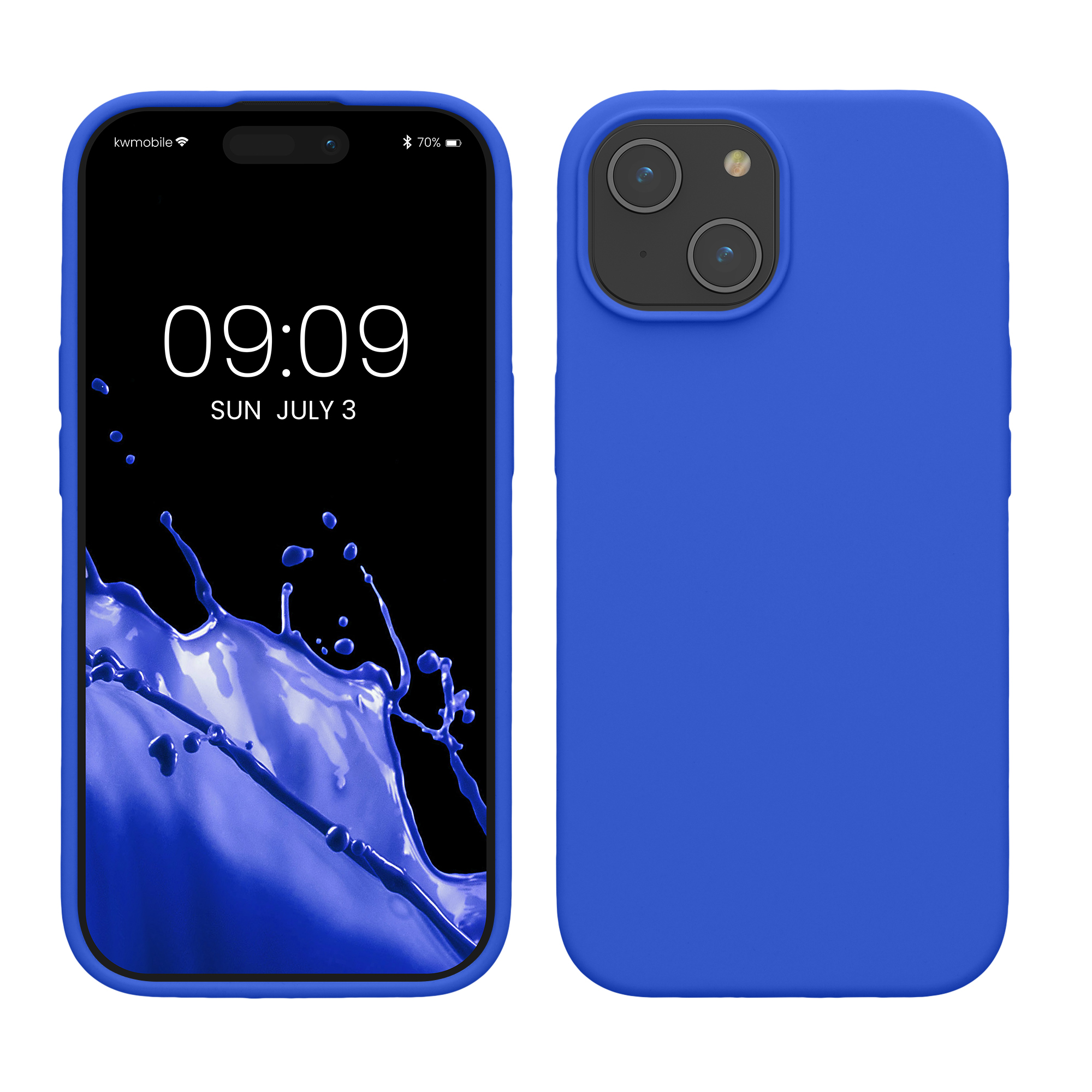 Gummierte Silikon Hülle für Apple iPhone 15 in Baltik Blau