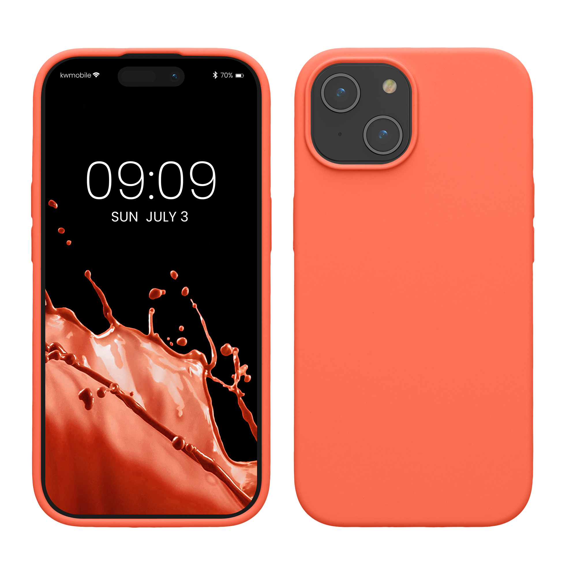 Gummierte Silikon Hülle für Apple iPhone 15 in Leuchtende Koralle