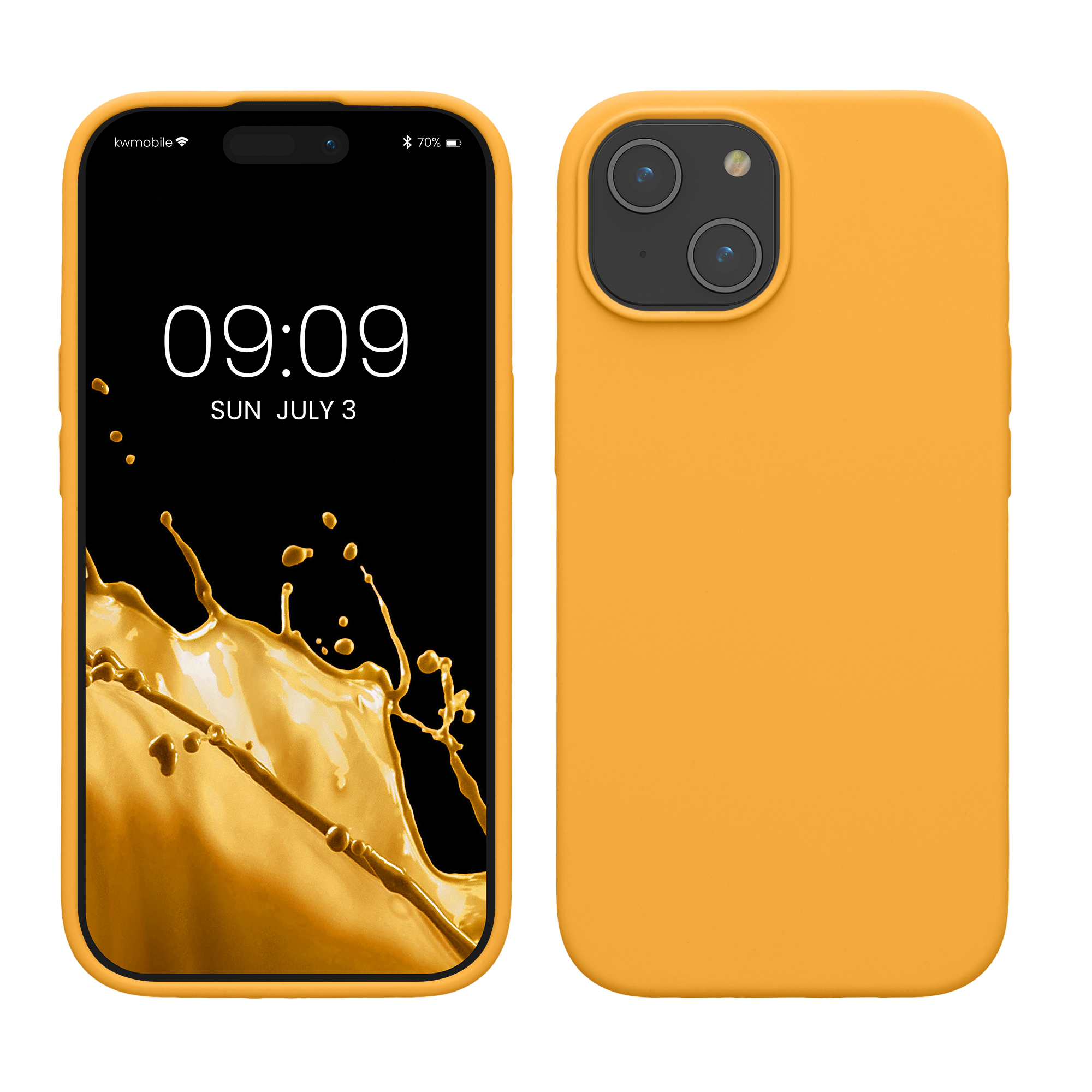 Gummierte Silikon Hülle für Apple iPhone 15 in Mango