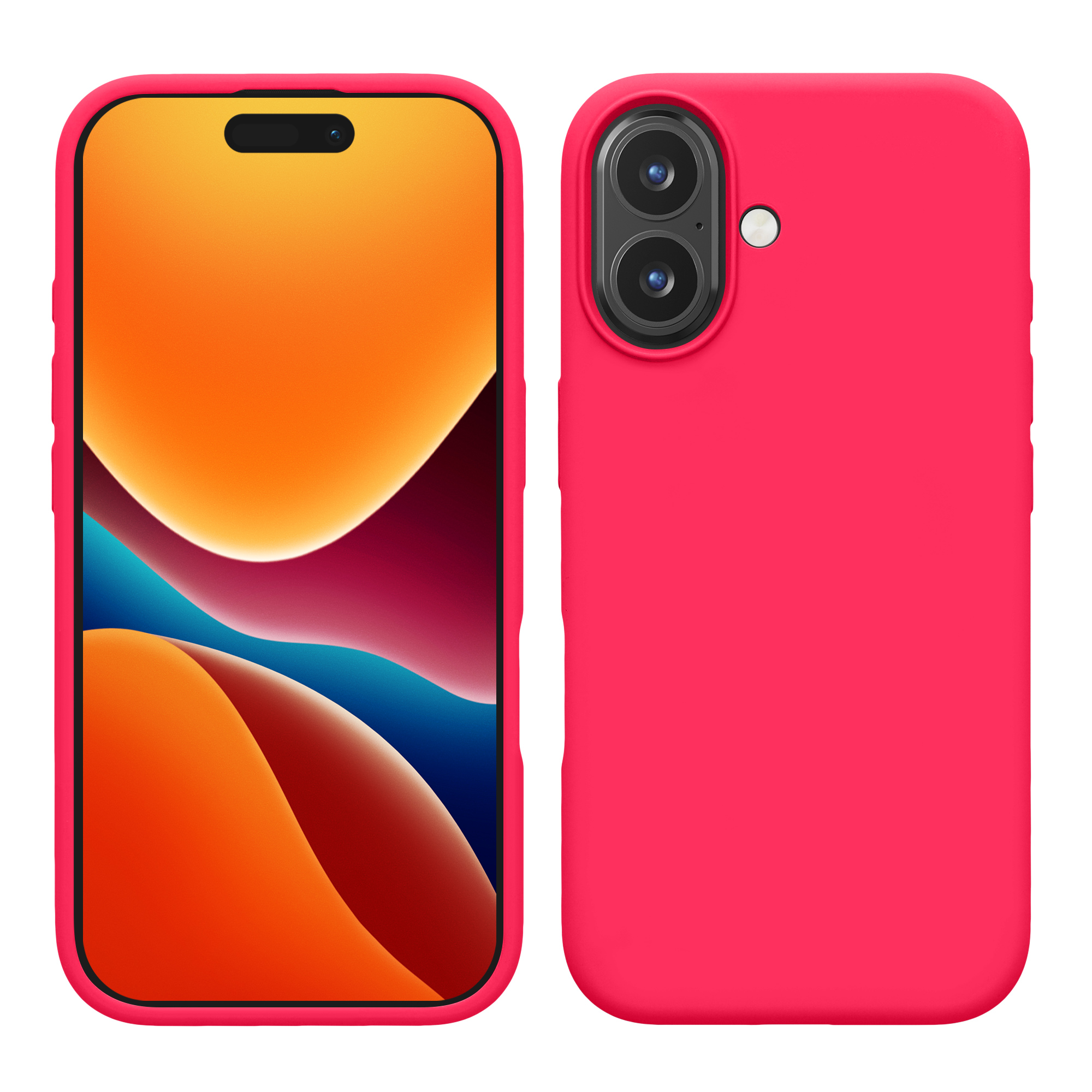 Gummierte Silikon Hülle für Apple iPhone 16 Plus in Neon Pink