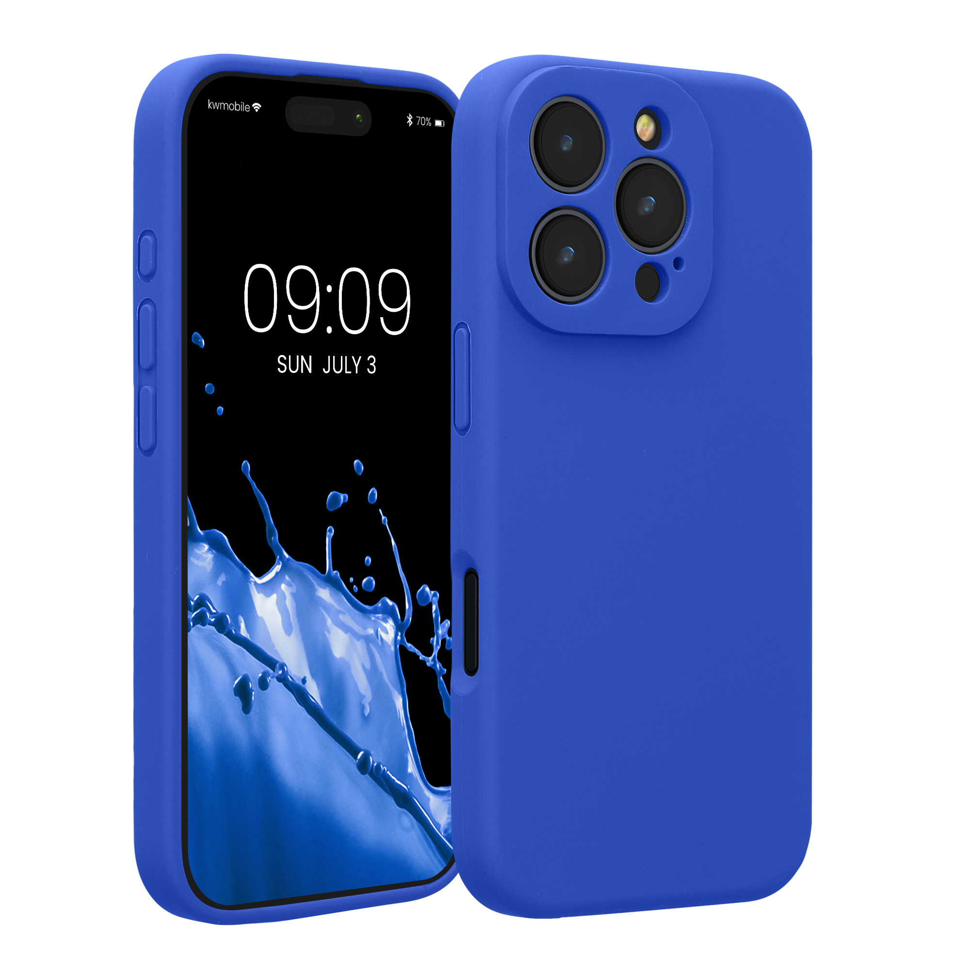 Gummierte Silikon Hülle mit Kameraschutz für Apple iPhone 16 Pro in Baltik Blau
