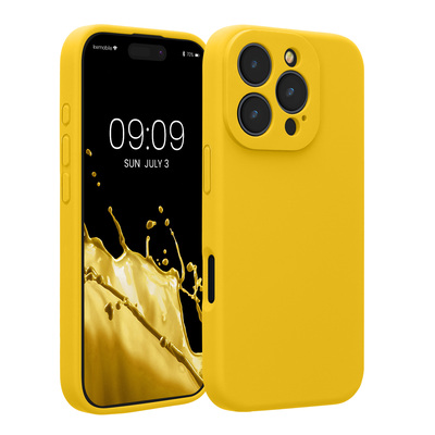 Gummierte Silikon Hülle mit Kameraschutz für Apple iPhone 16 Pro in Strahlend Gelb