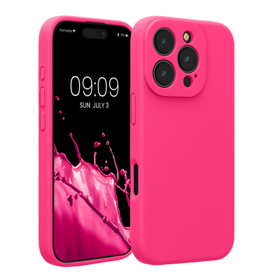 Gummierte Silikon Hülle mit Kameraschutz für Apple iPhone 16 Pro in Neon Pink