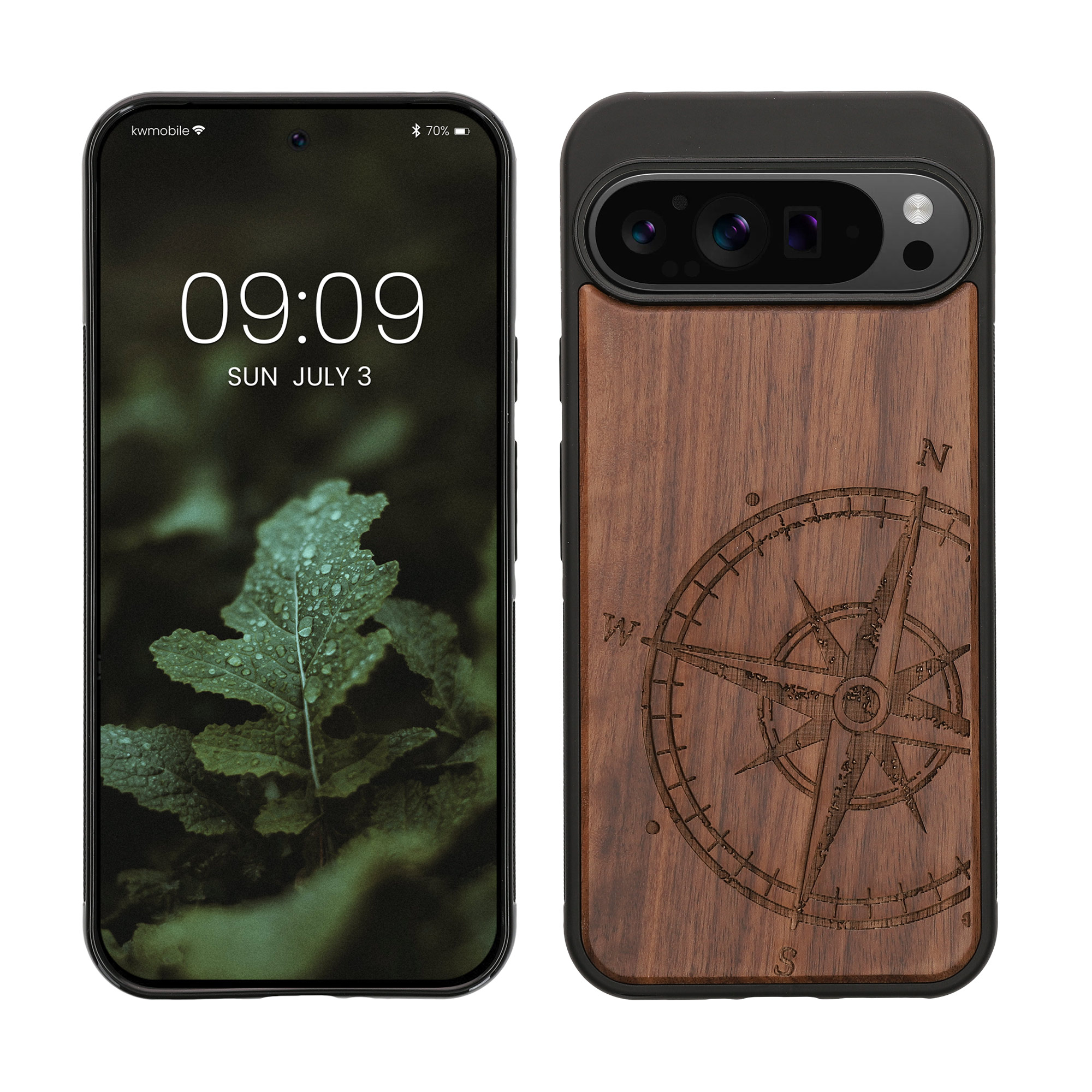 Holz Hardcase mit TPU Bumper für Google Pixel 9 Pro XL Kompass Vintage