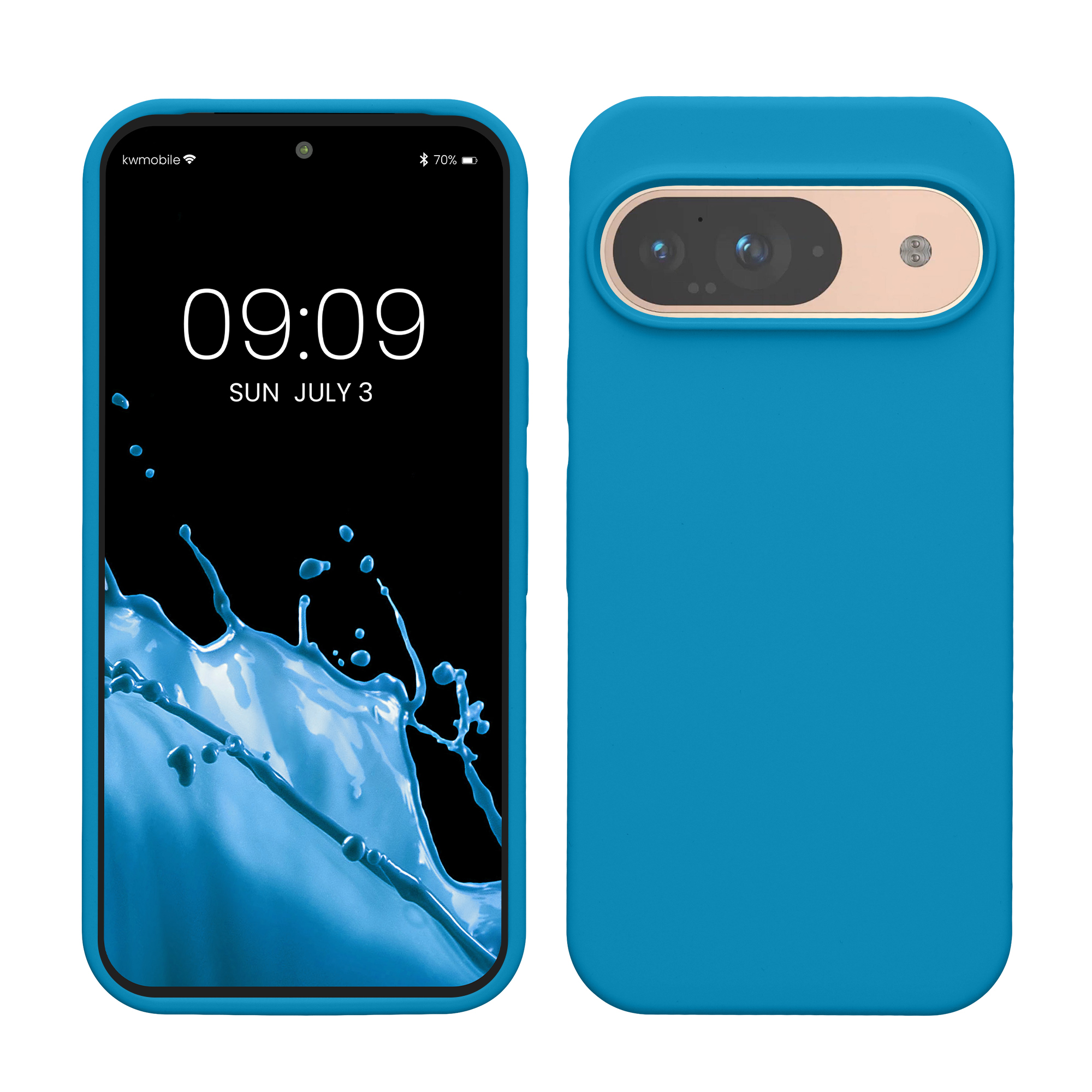 Gummierte Silikon Hülle für Google Pixel 9 / Pixel 9 Pro in Karibikblau