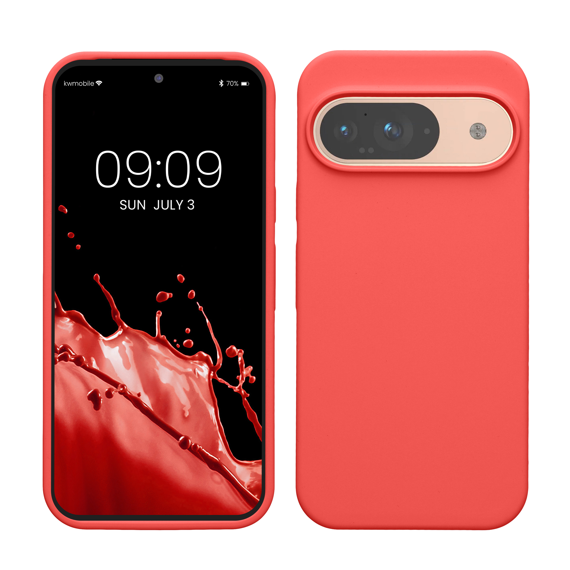 Gummierte Silikon Hülle für Google Pixel 9 / Pixel 9 Pro in Neon Koralle