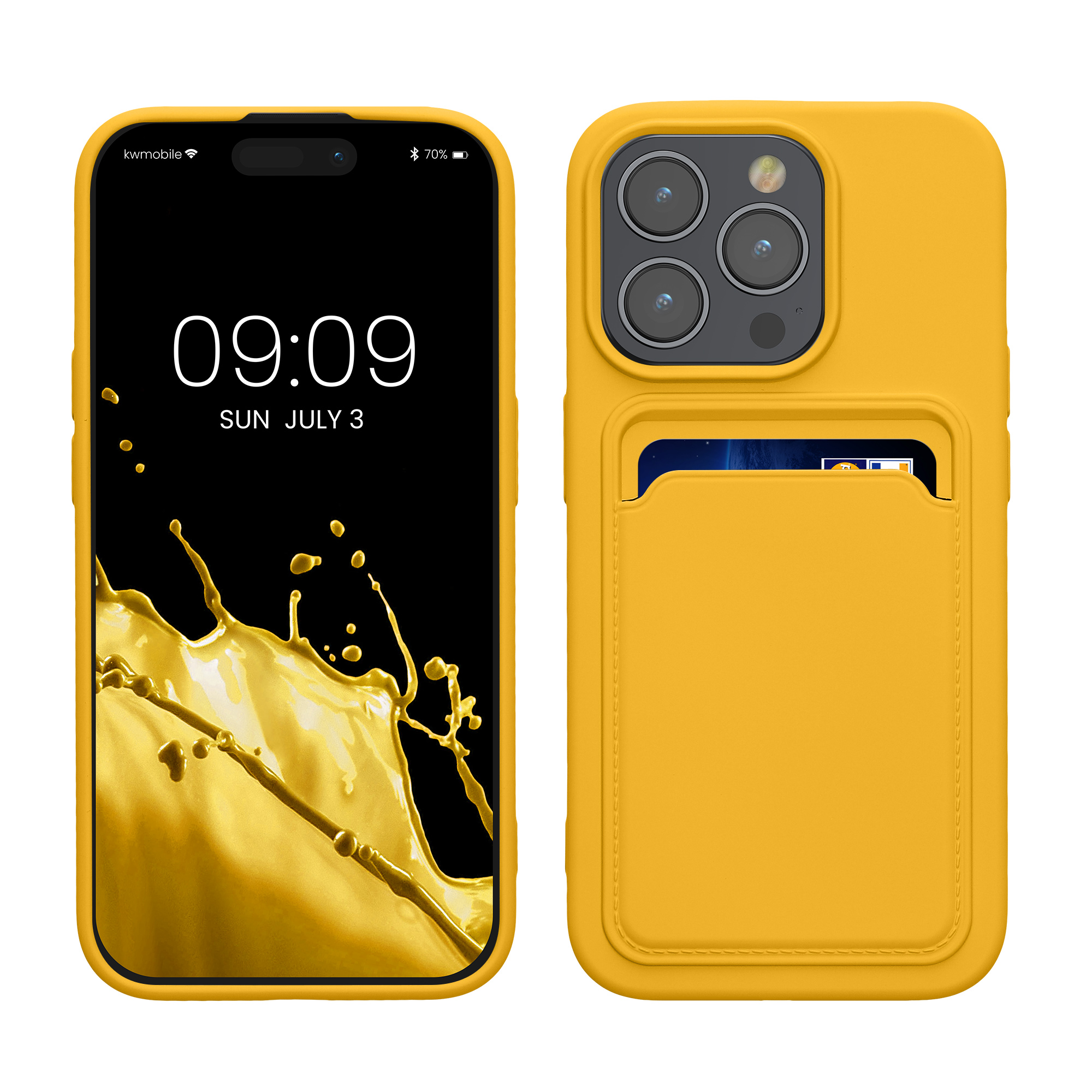 TPU Hülle mit Kartenfach für Apple iPhone 15 Pro Strahlend Gelb