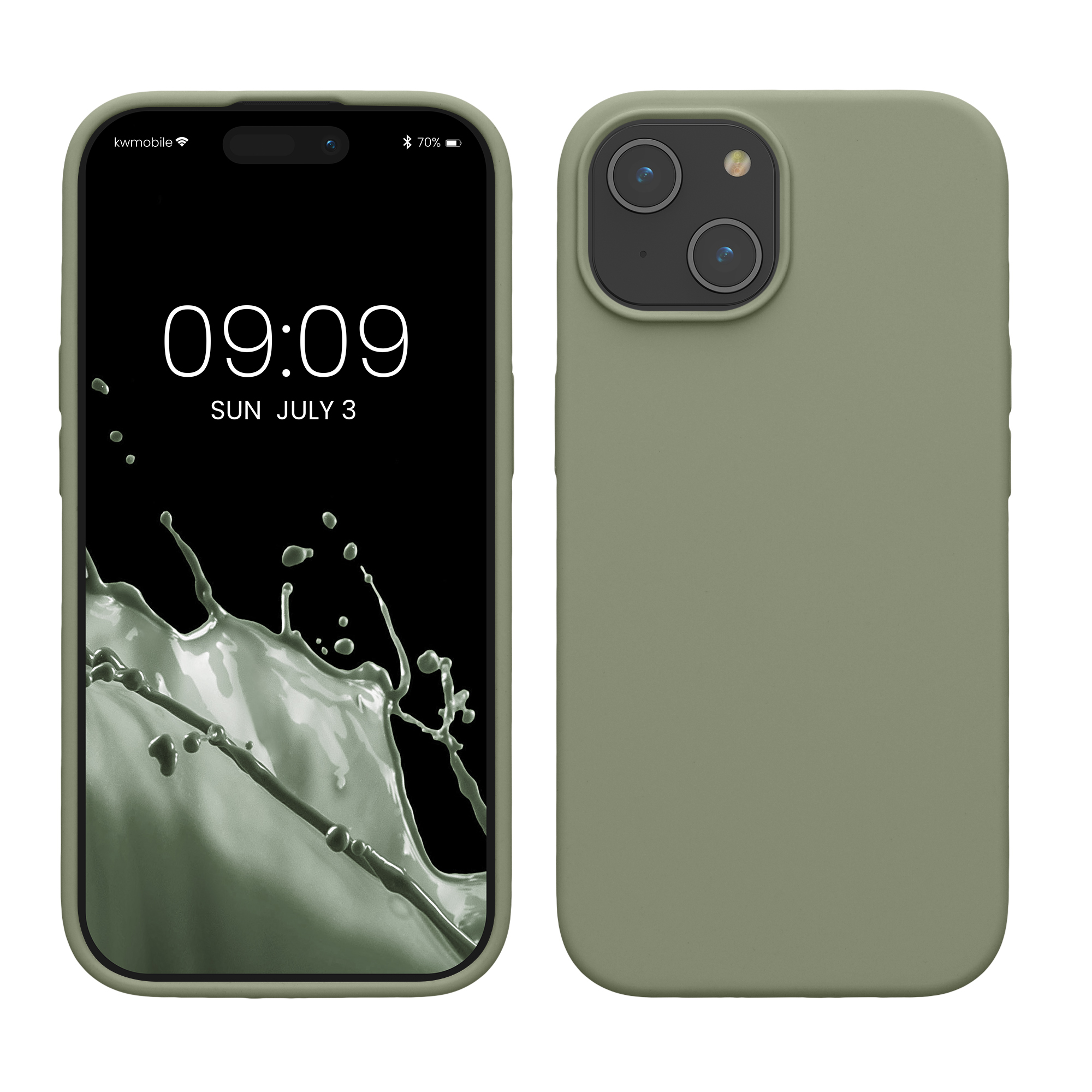 Gummierte Silikon Hülle für Apple iPhone 15 in Graugrün