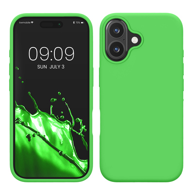Gummierte Silikon Hülle für Apple iPhone 16 in Limettengrün
