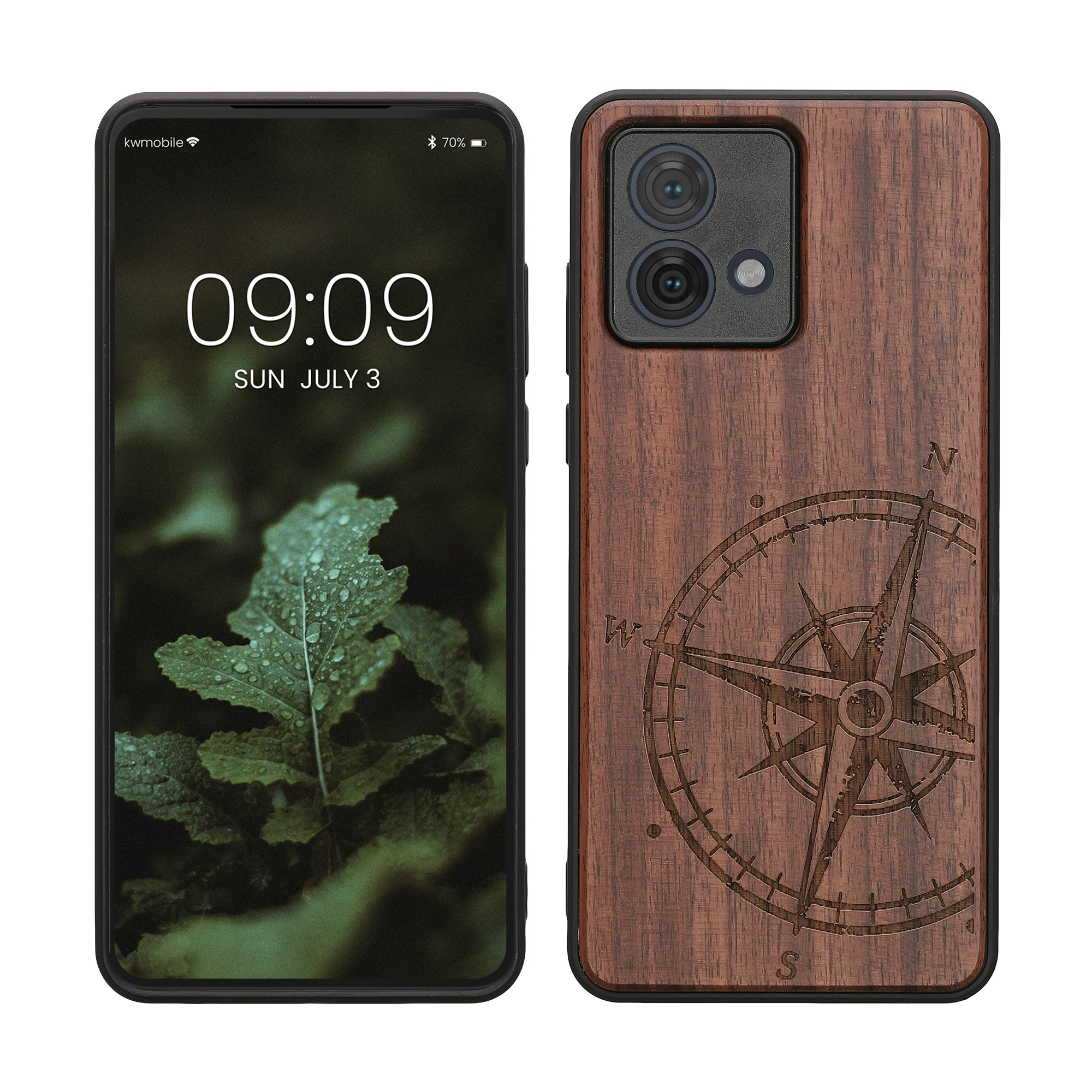 Holz Hardcase mit TPU Bumper für Motorola Moto G84 5G Kompass Vintage
