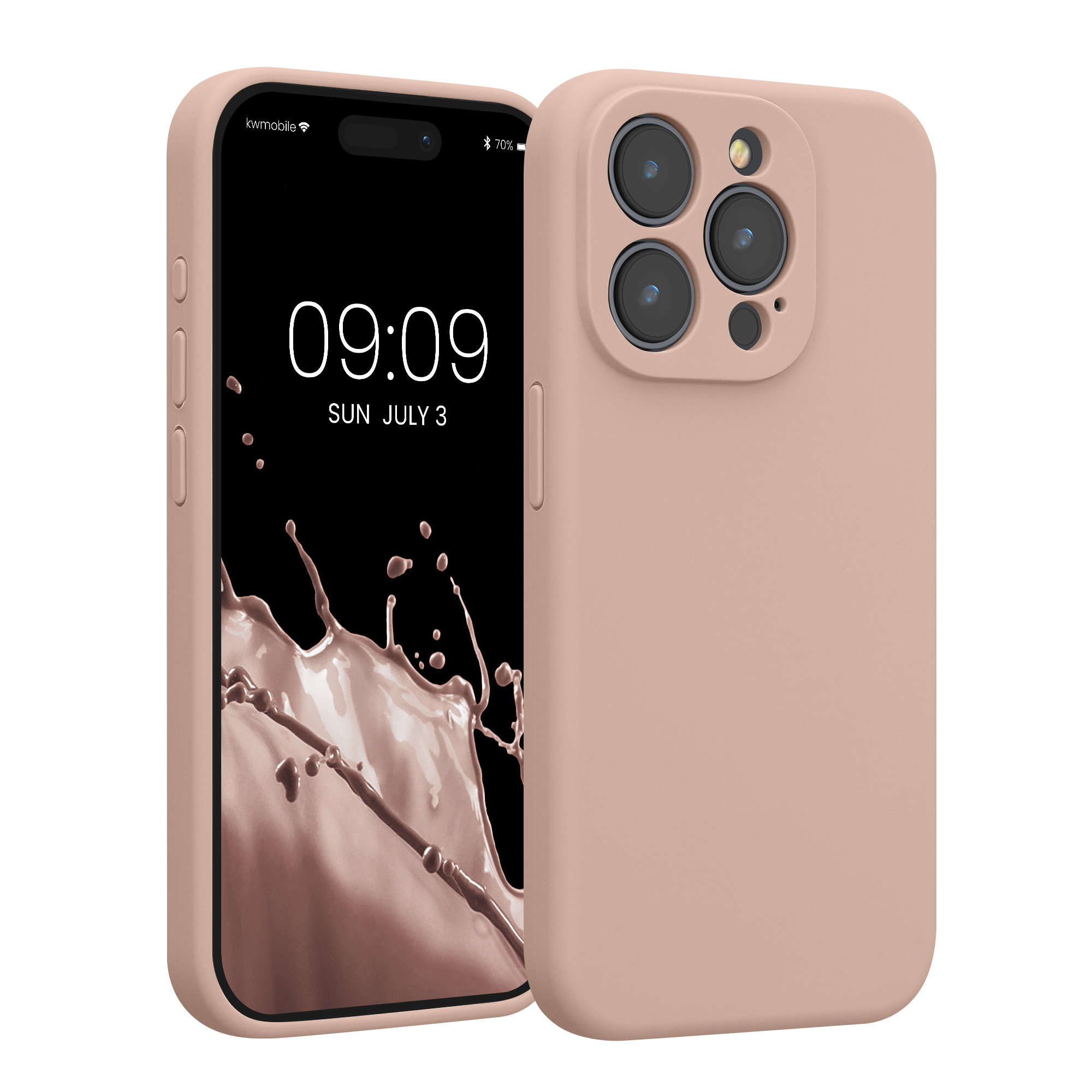 Gummierte Silikon Hülle mit Kameraschutz für Apple iPhone 15 Pro in Altrosa