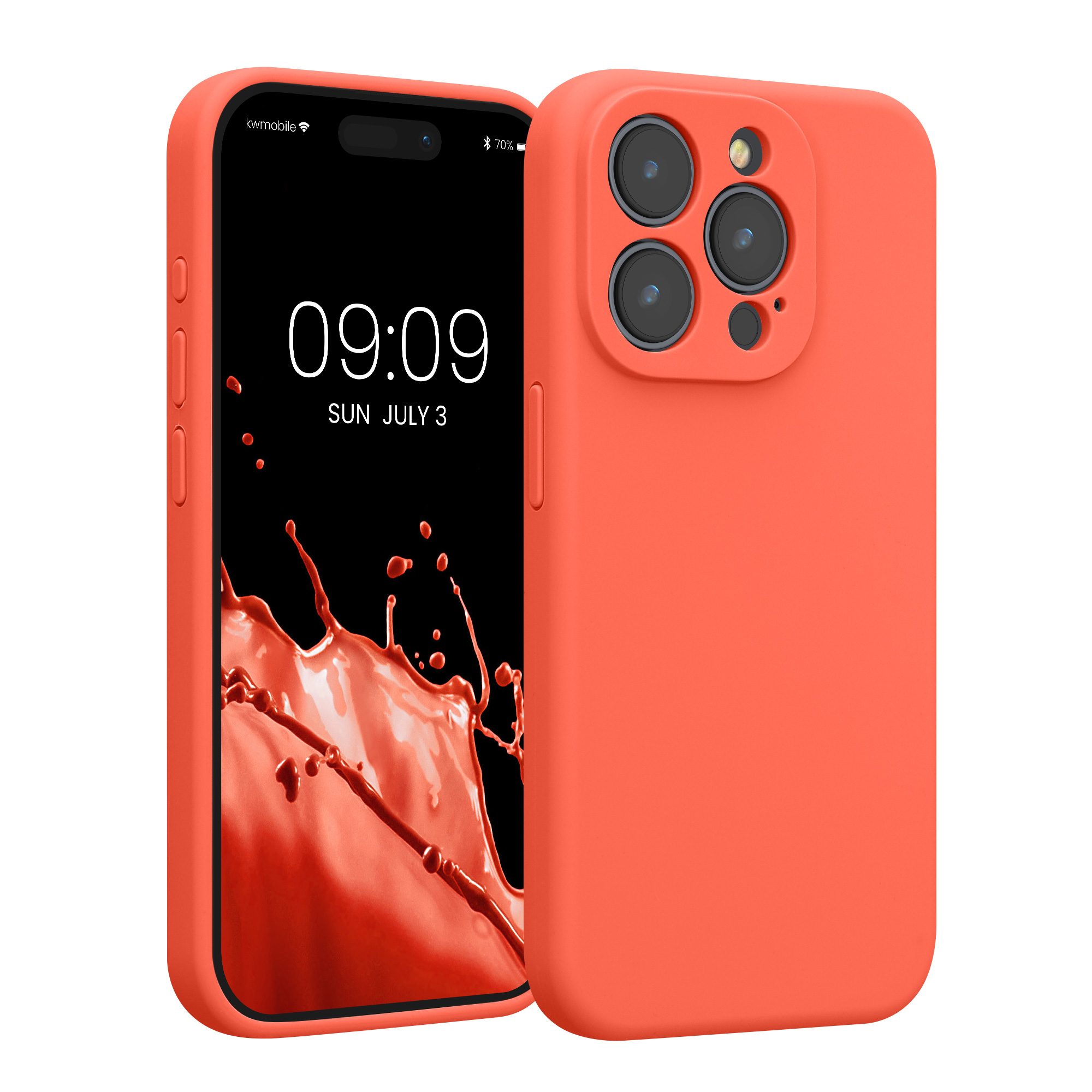 Gummierte Silikon Hülle mit Kameraschutz für Apple iPhone 15 Pro in Leuchtende Koralle