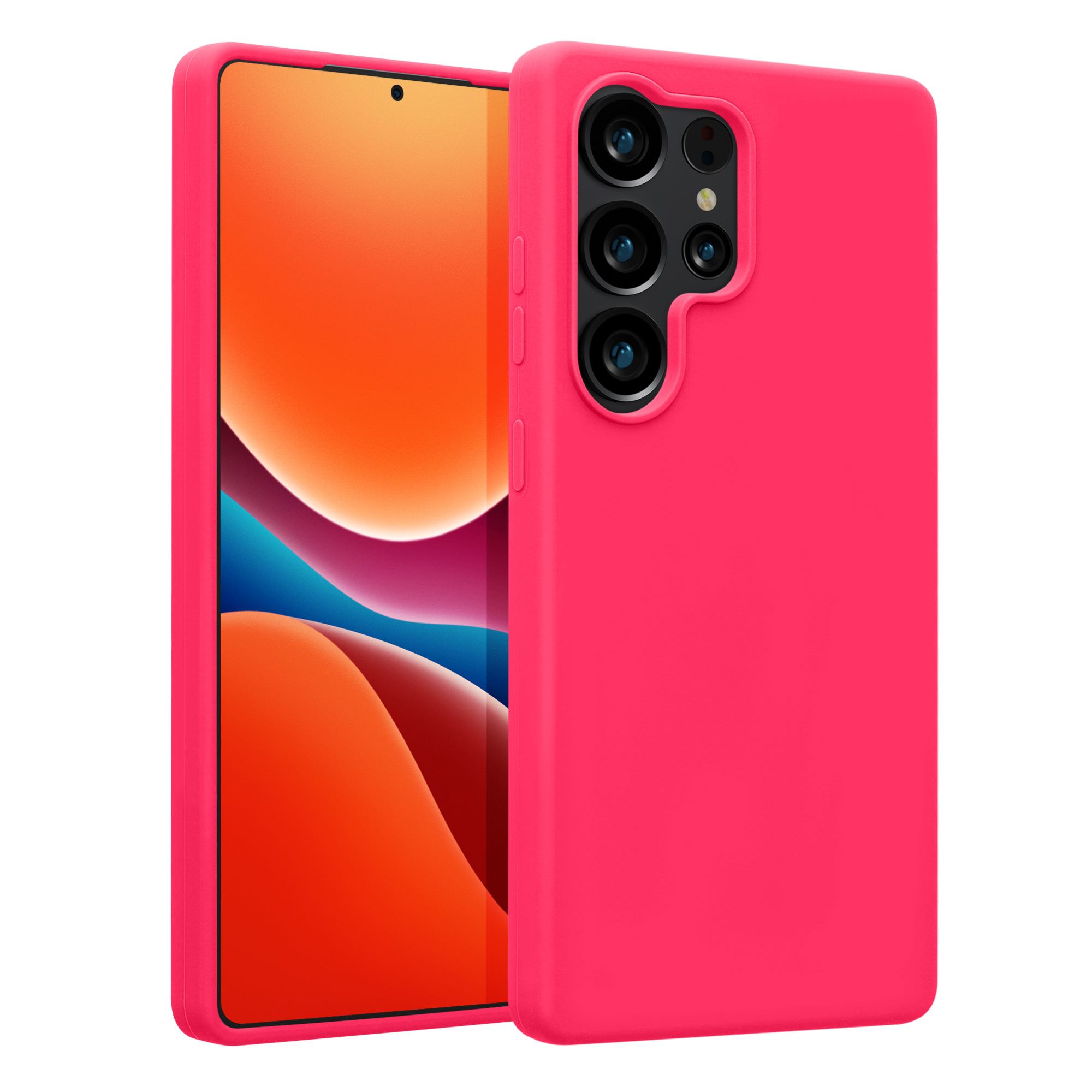 Gummierte Silikon Hülle für Samsung Galaxy S25 Ultra in Neon Pink