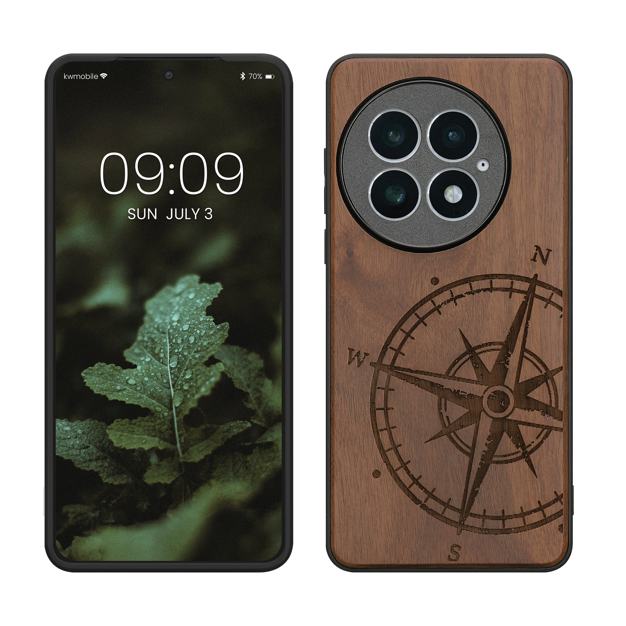 Holz Hardcase mit TPU Bumper für OnePlus 13 Kompass Vintage