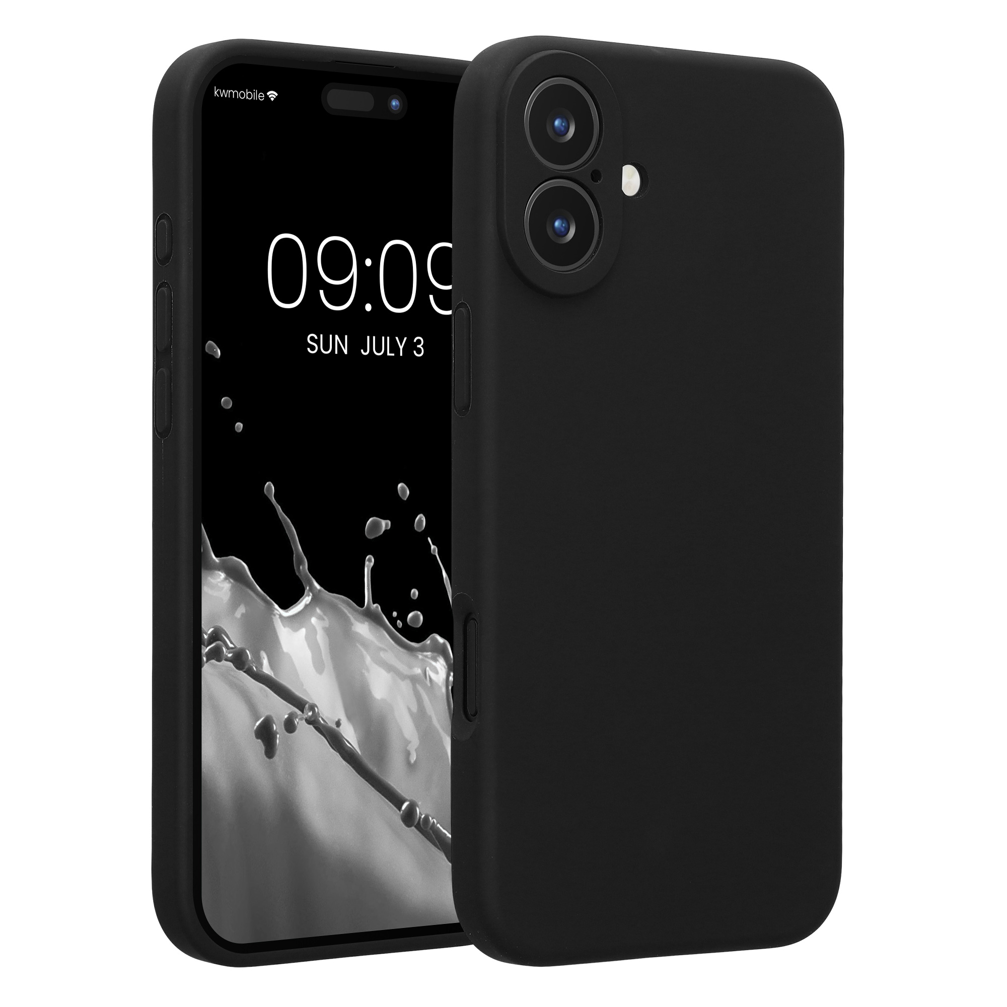 Gummierte Silikon Hülle mit Kameraschutz für Apple iPhone 16 Plus in Schwarz
