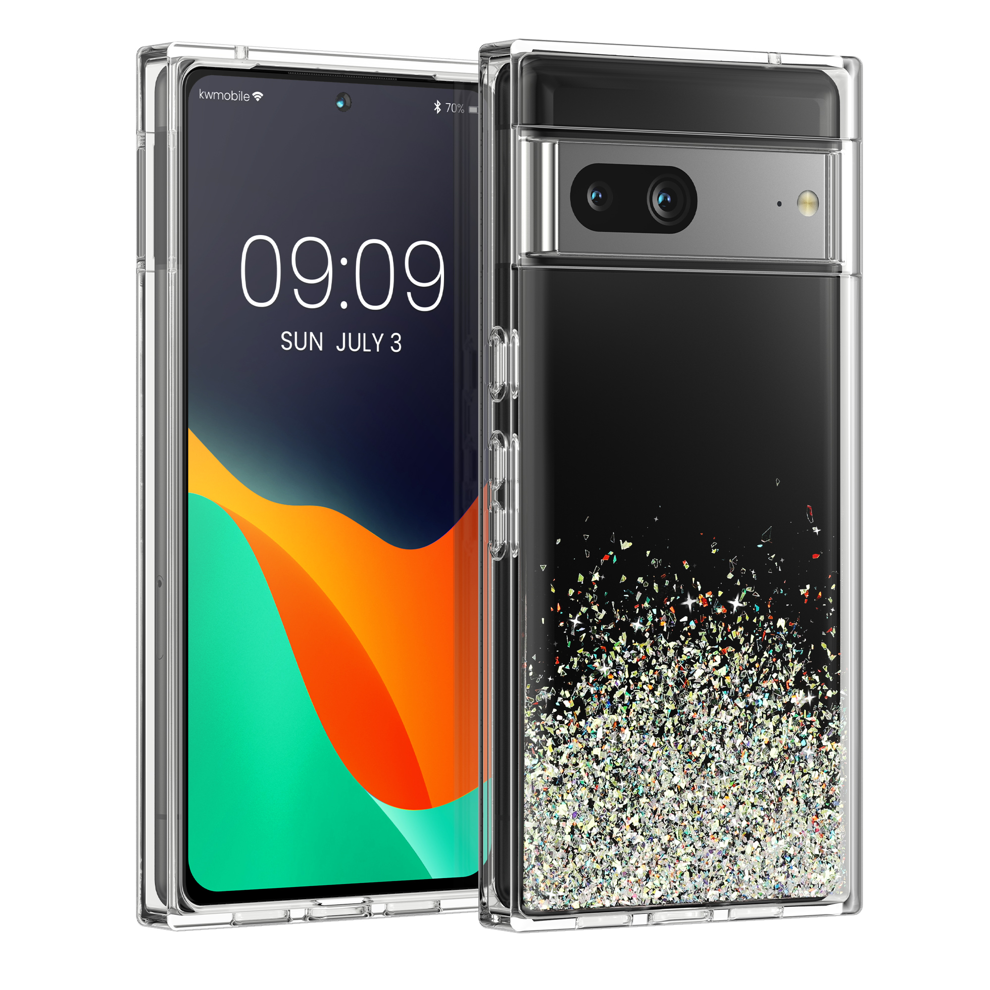 kalibri Hülle kompatibel mit Google Pixel 7 Case - Glitzer Cover - Acryl TPU Schutzhülle - Handyhülle in Silber