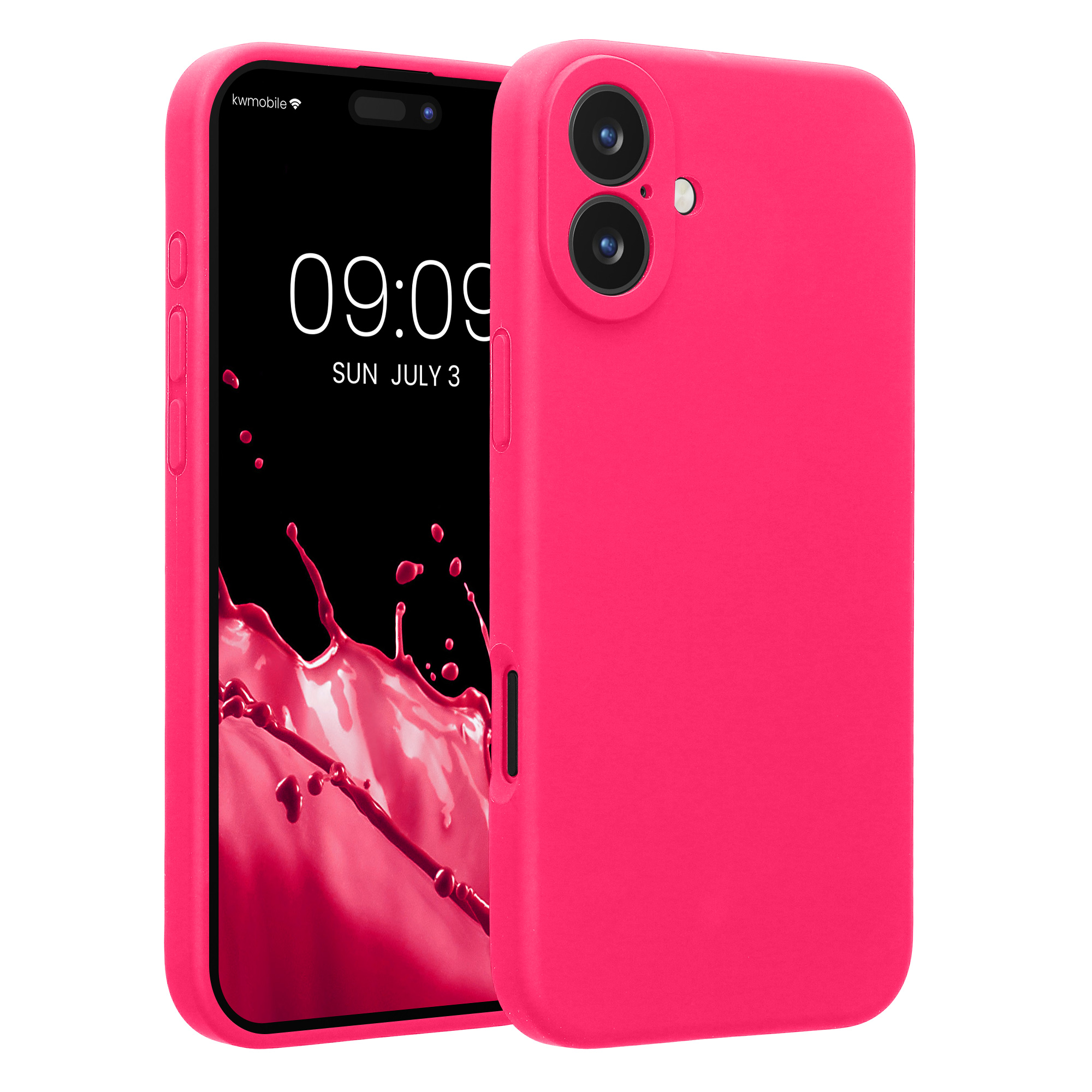 Gummierte Silikon Hülle mit Kameraschutz für Apple iPhone 16 Plus in Neon Pink
