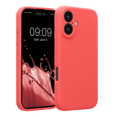 Gummierte Silikon Hülle mit Kameraschutz für Apple iPhone 16 in Neon Koralle