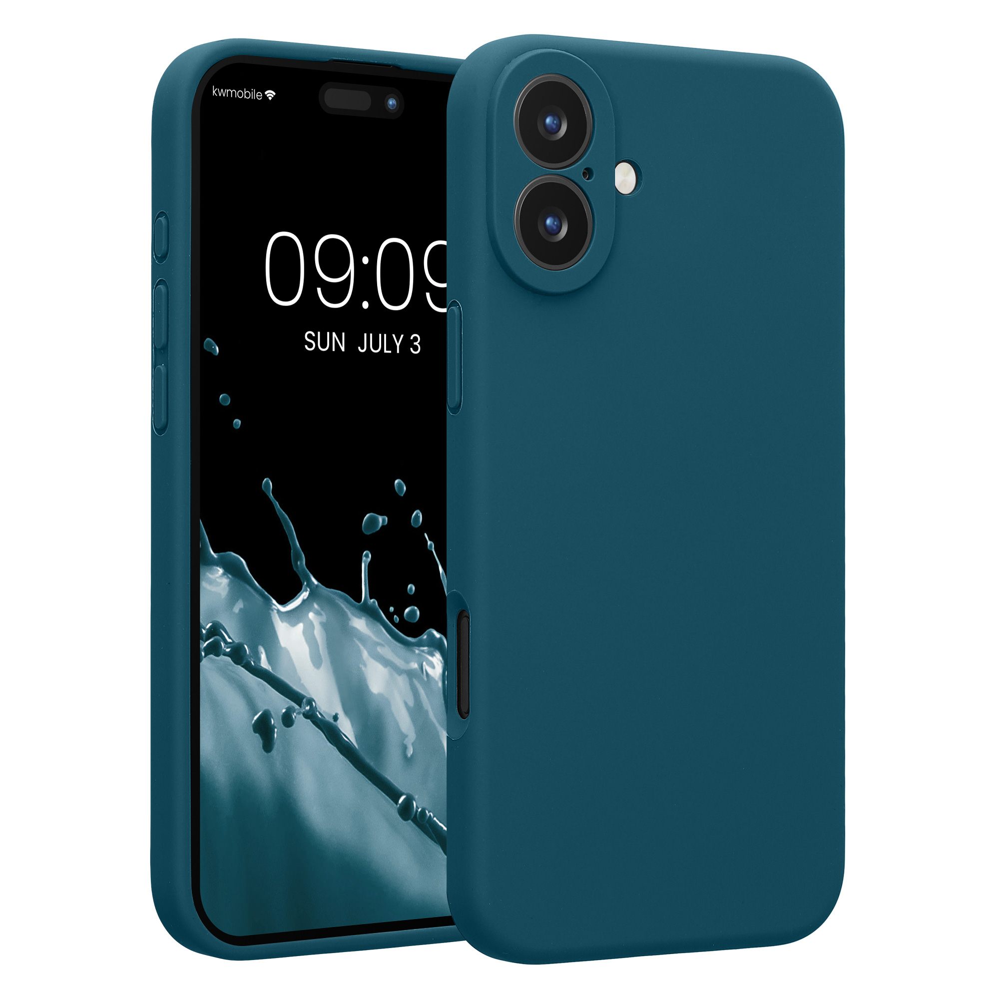 Gummierte Silikon Hülle mit Kameraschutz für Apple iPhone 16 Plus in Petrol matt