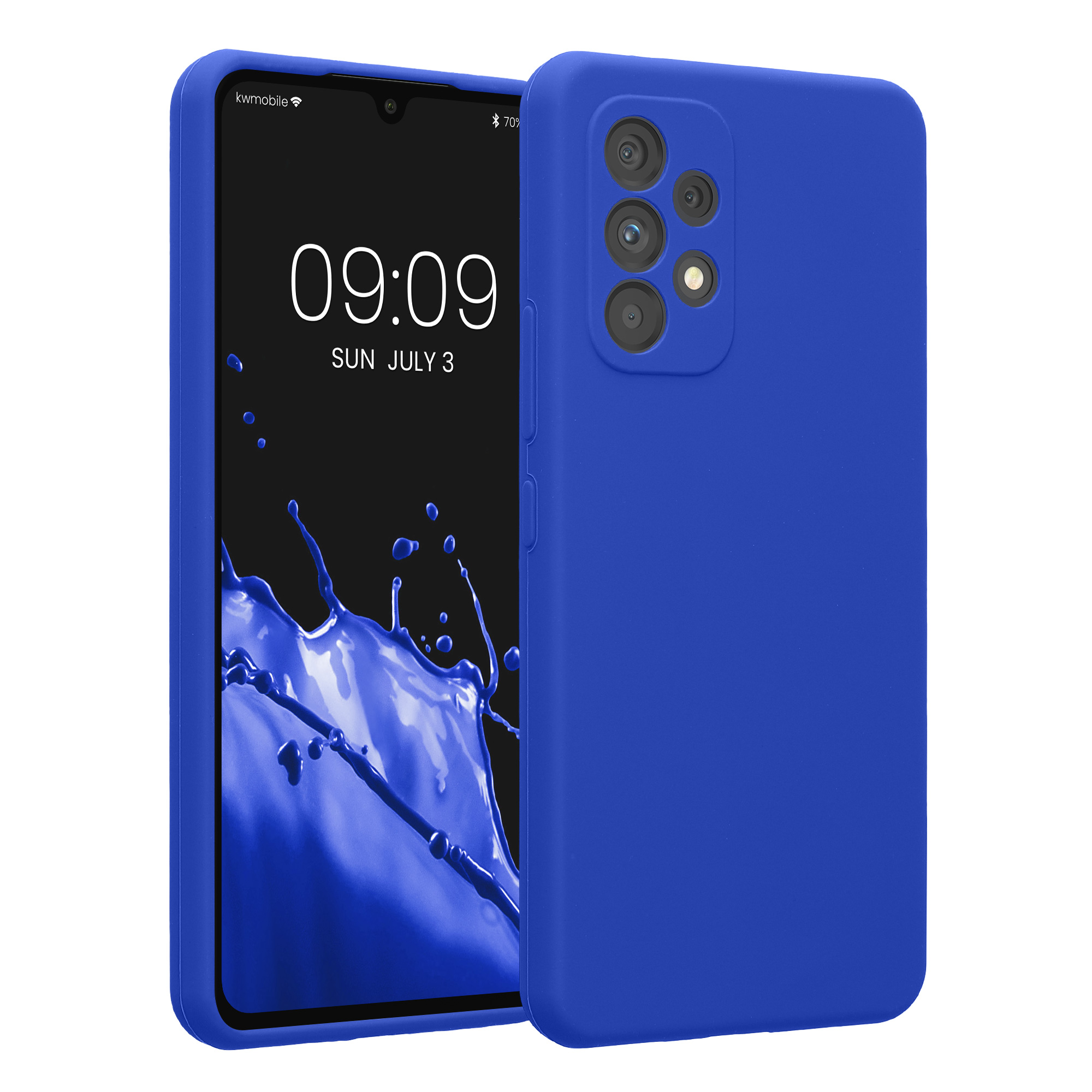 Gummierte Silikon Hülle mit Kameraschutz für Samsung Galaxy A53 5G in Baltik Blau