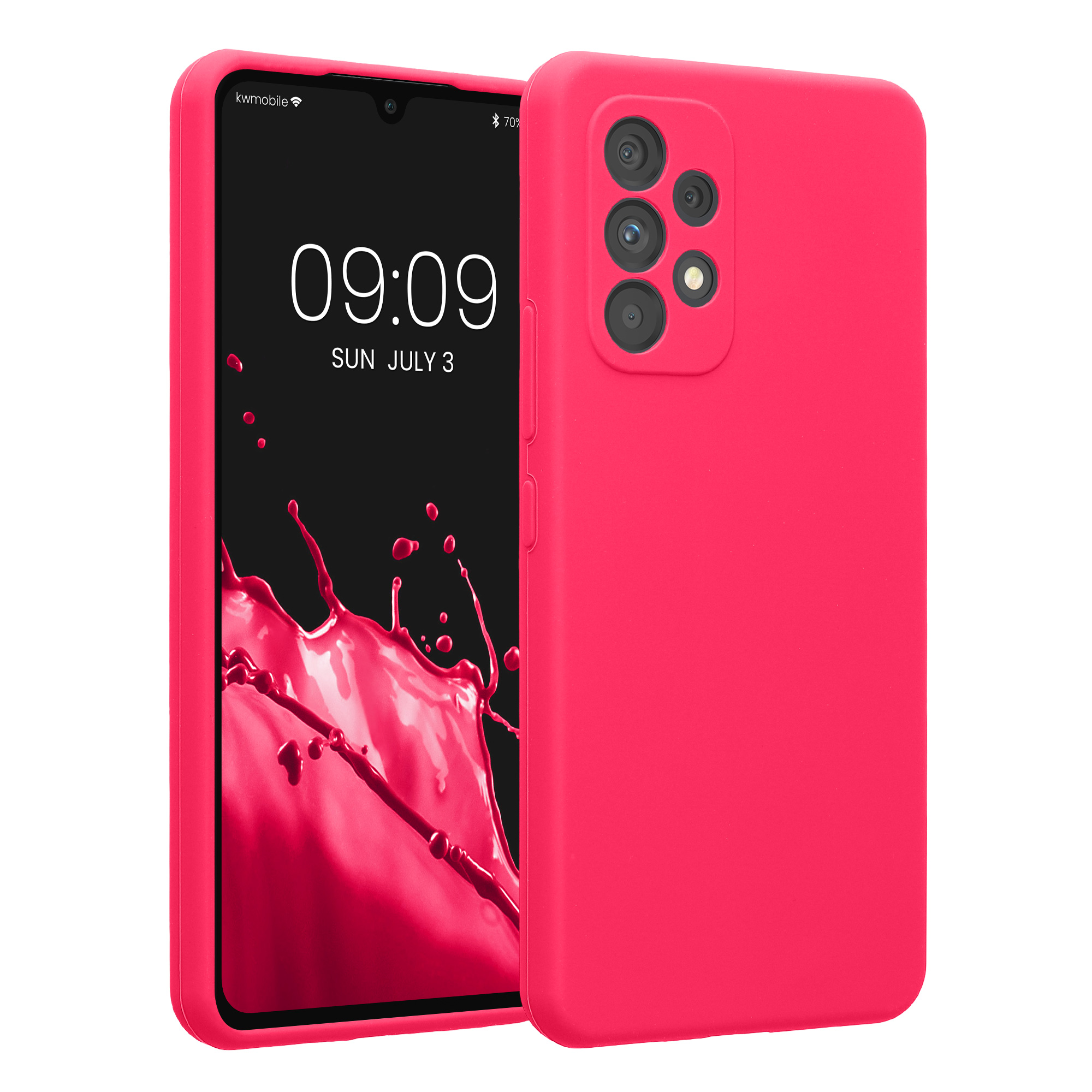 Gummierte Silikon Hülle mit Kameraschutz für Samsung Galaxy A53 5G in Neon Pink