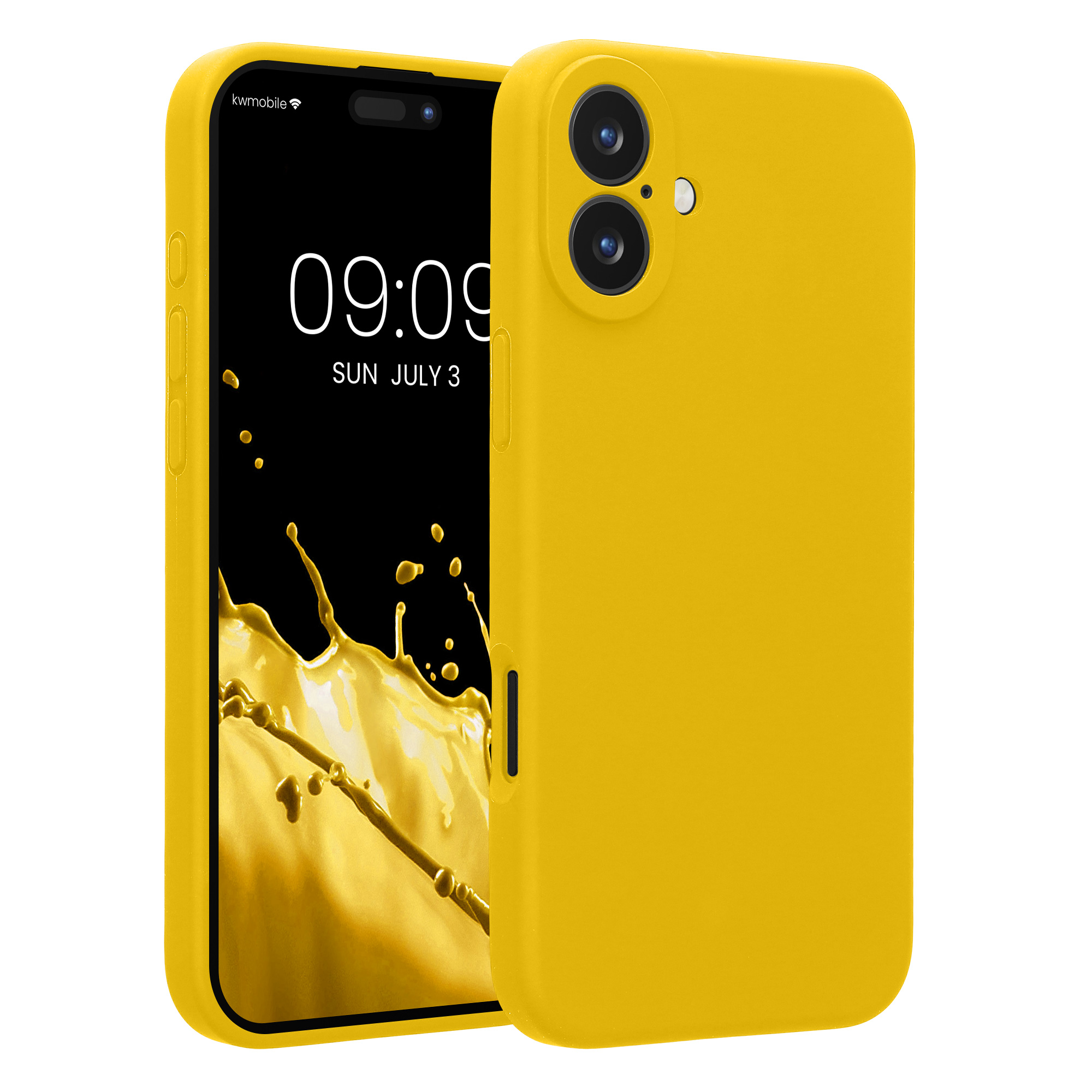 Gummierte Silikon Hülle mit Kameraschutz für Apple iPhone 16 Plus in Strahlend Gelb