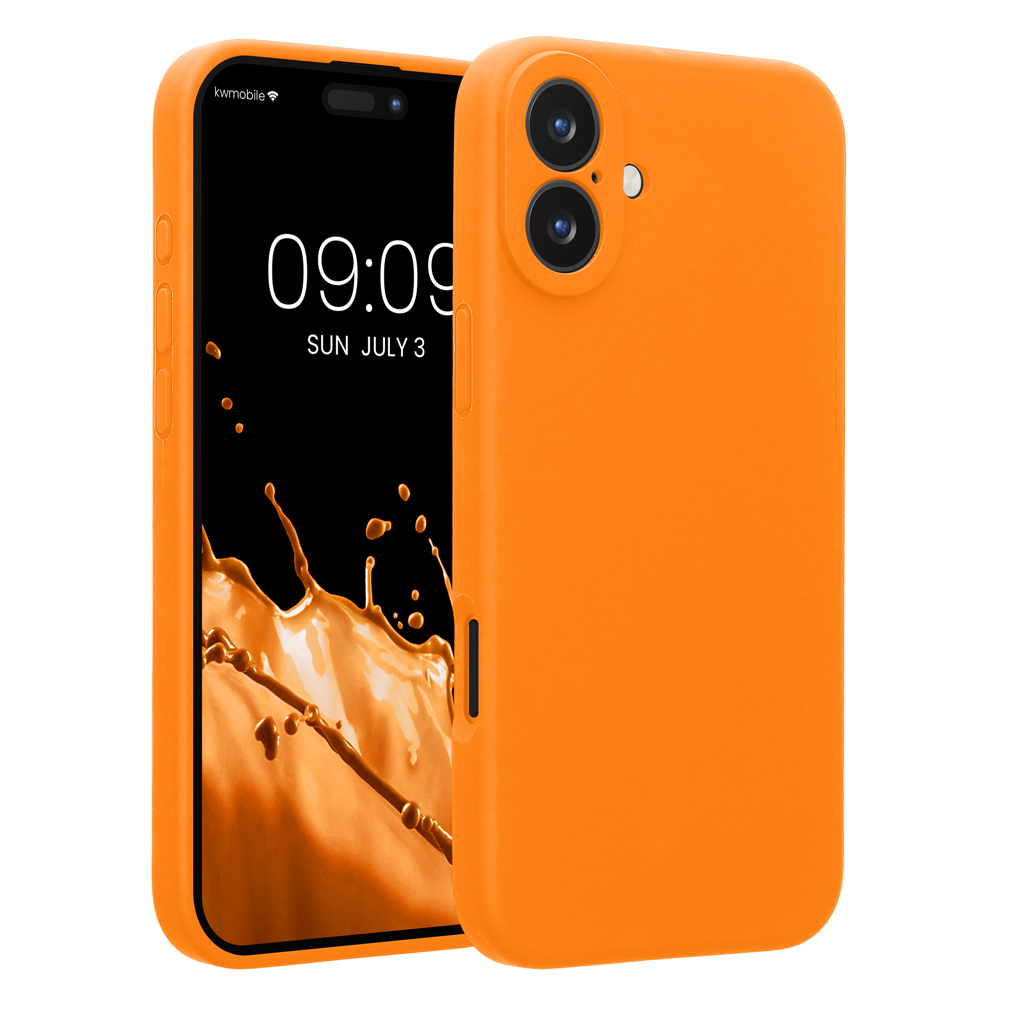 Gummierte Silikon Hülle mit Kameraschutz für Apple iPhone 16 Plus in Fruity Orange