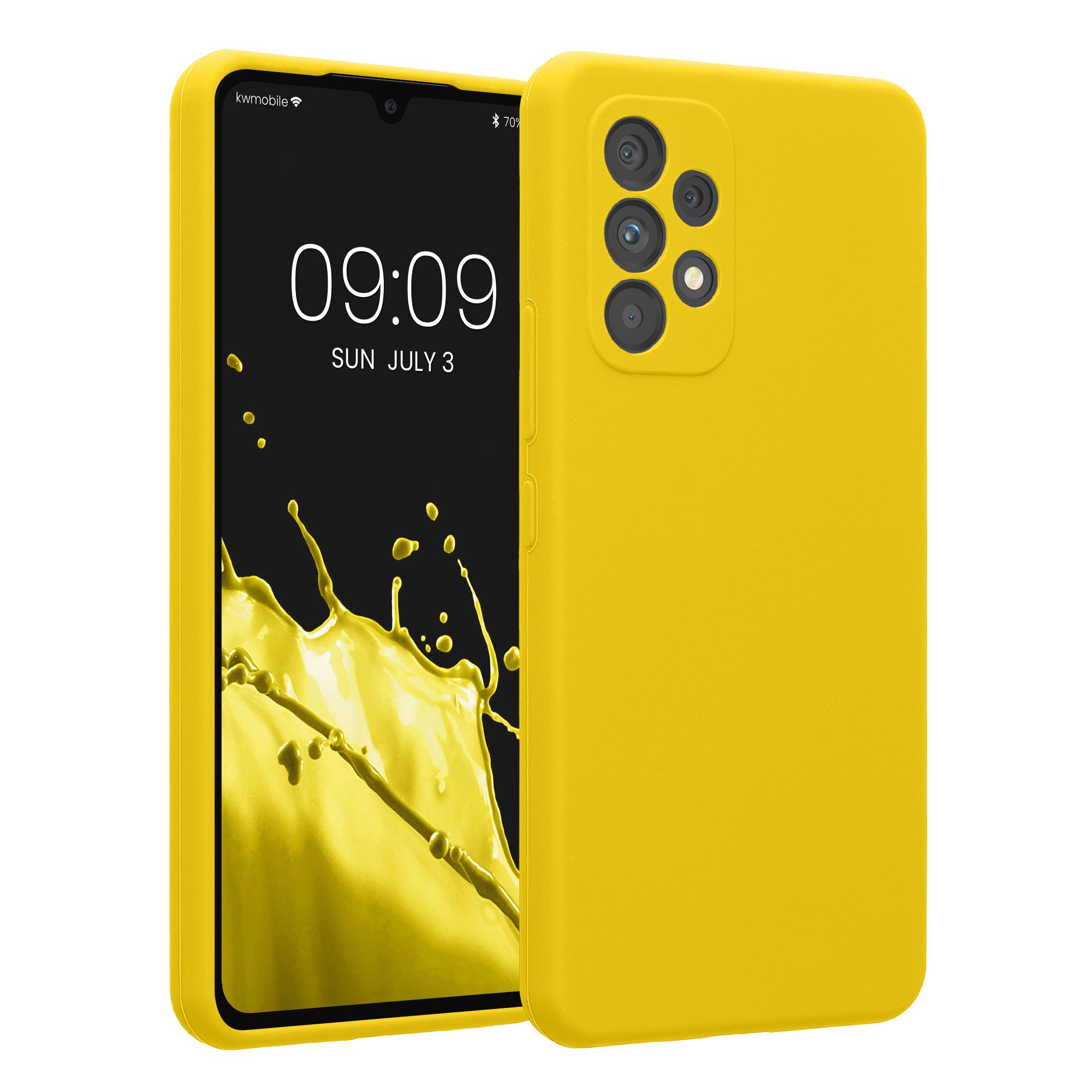 Gummierte Silikon Hülle mit Kameraschutz für Samsung Galaxy A53 5G in Strahlend Gelb