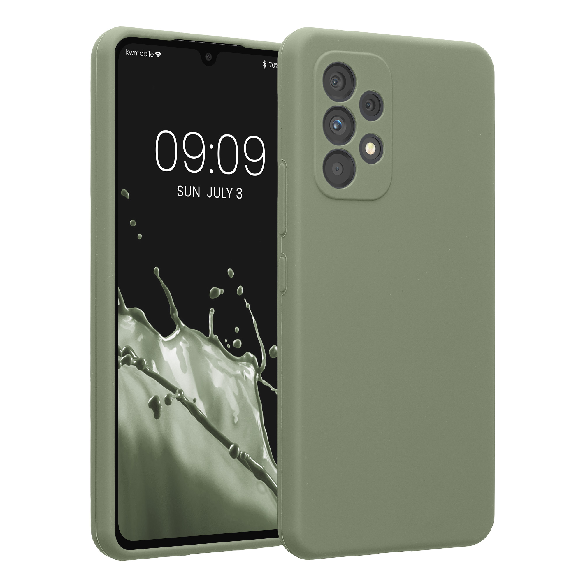 Gummierte Silikon Hülle mit Kameraschutz für Samsung Galaxy A53 5G in Graugrün Gummierte Silikon Hülle mit Kameraschutz für Samsung Galaxy A53 5G in Graugrün