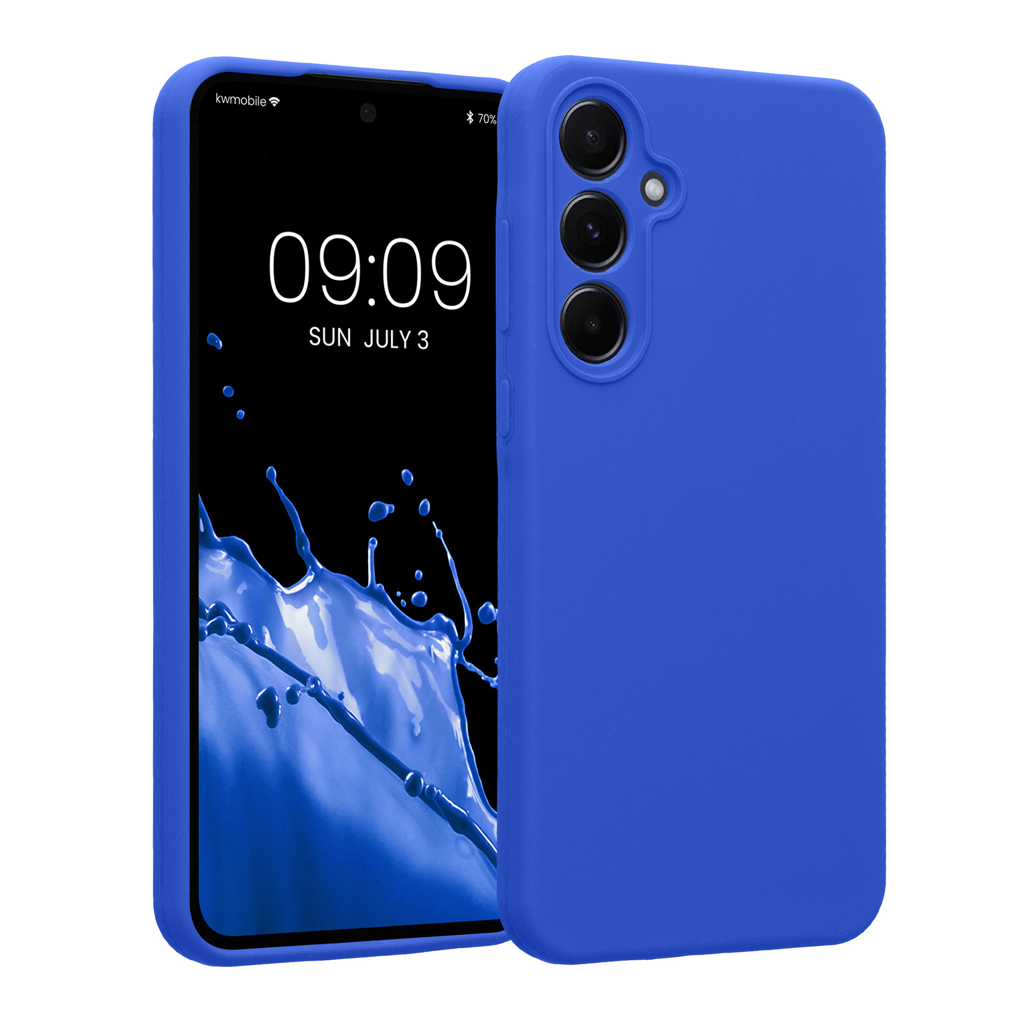 Gummierte Silikon Hülle mit Kameraschutz für Samsung Galaxy A55 5G in Baltik Blau