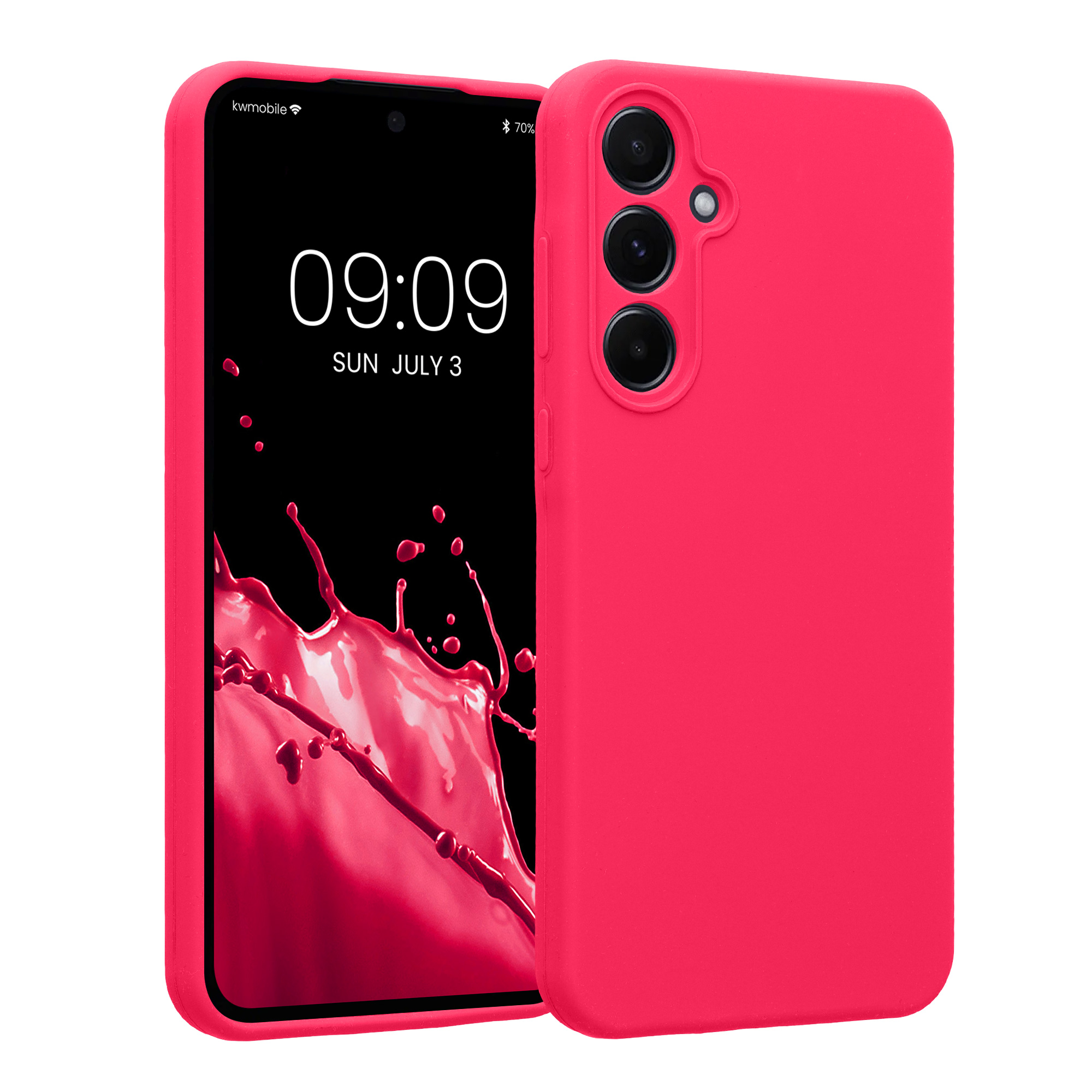 Gummierte Silikon Hülle mit Kameraschutz für Samsung Galaxy A55 5G in Neon Pink