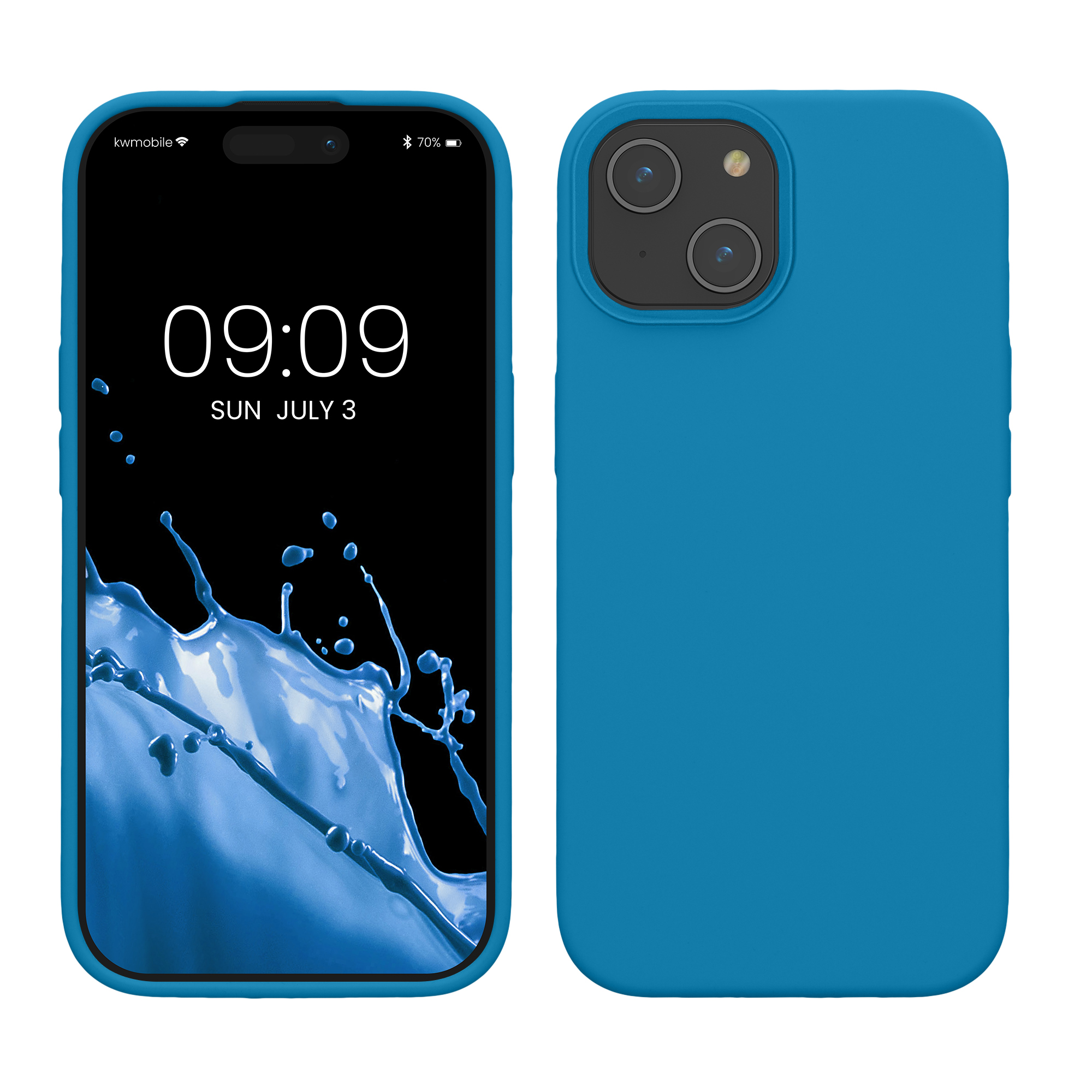 Gummierte Silikon Hülle für Apple iPhone 15 in Karibikblau