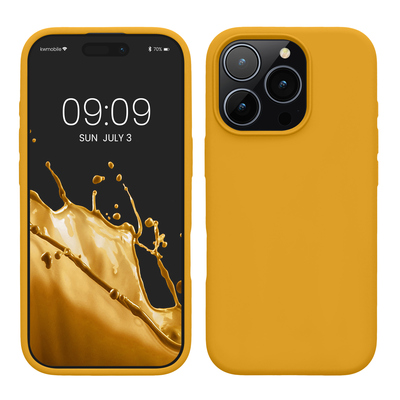 Gummierte Silikon Hülle für Apple iPhone 16 Pro in Honiggelb