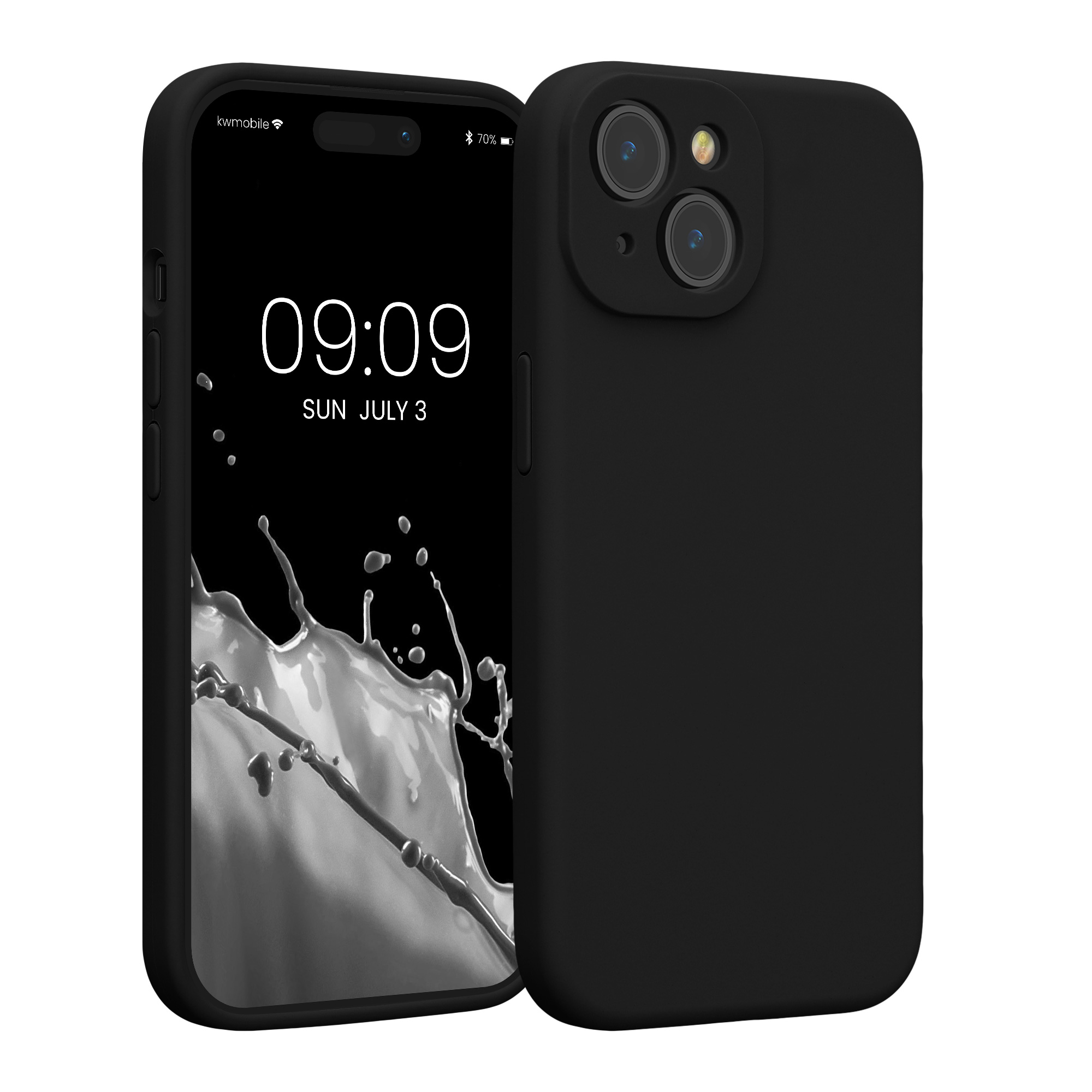 Gummierte Silikon Hülle mit Kameraschutz für Apple iPhone 15 in Schwarz