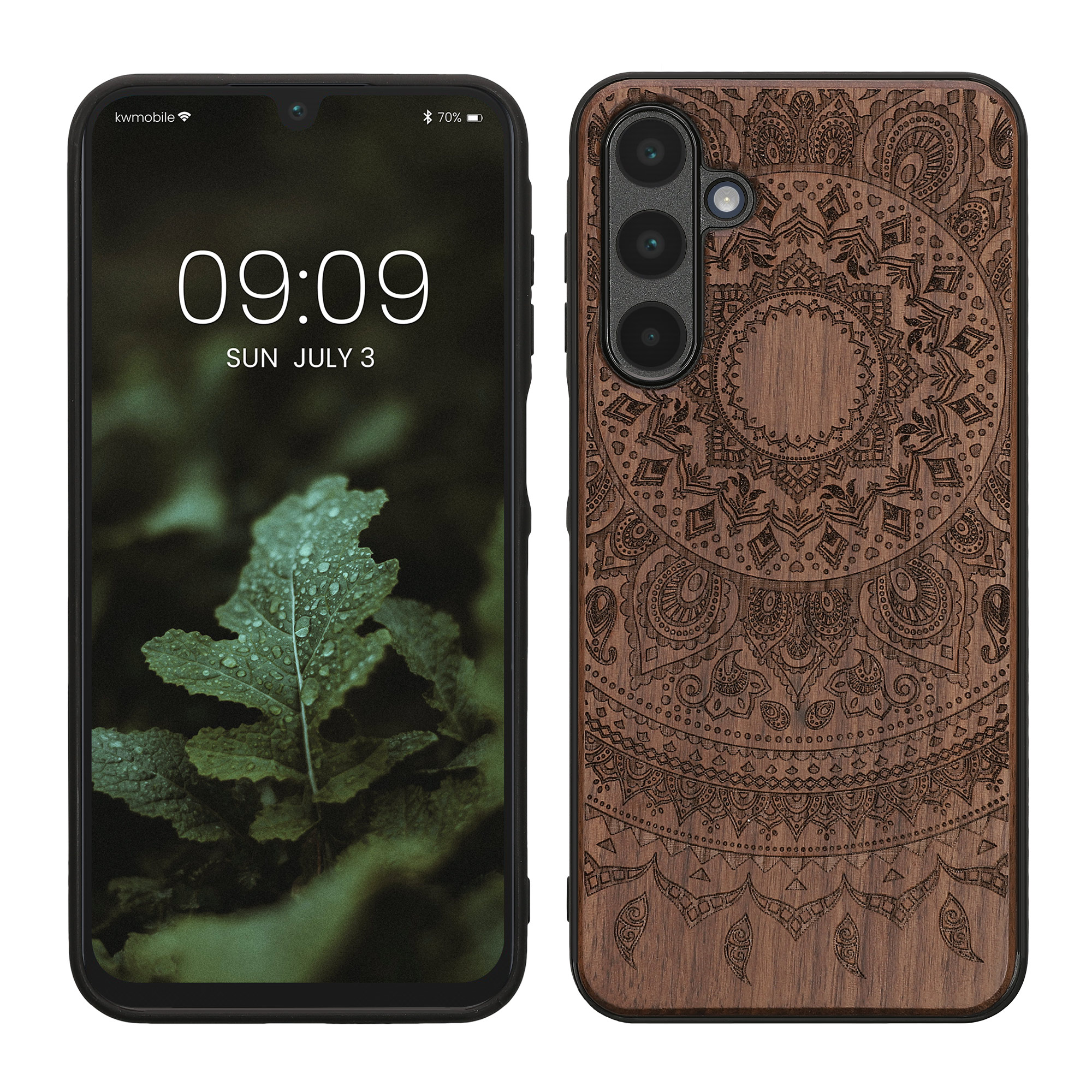 Holz Hardcase mit TPU Bumper für Samsung Galaxy A16 5G Indische Sonne Design