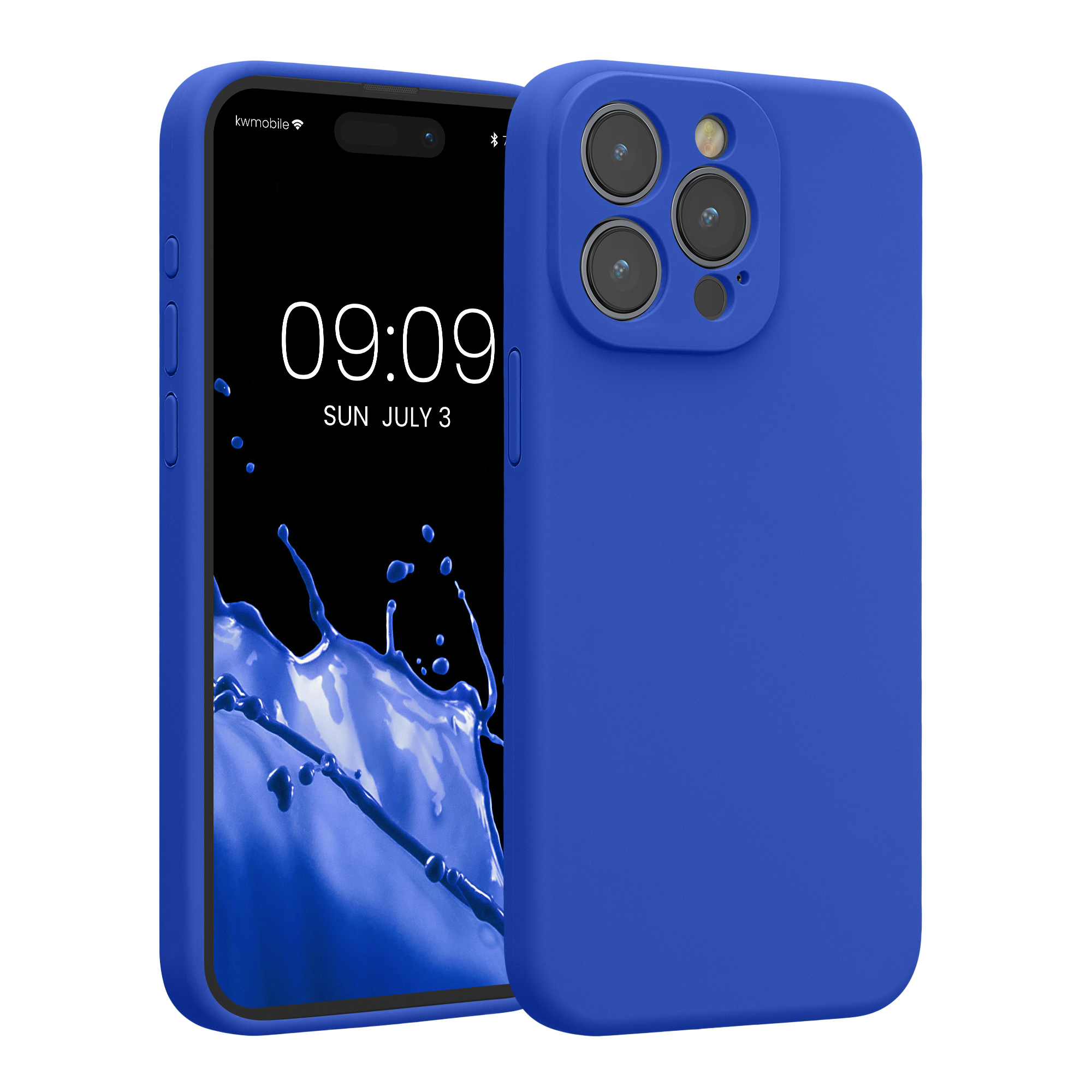 Gummierte Silikon Hülle mit Kameraschutz für Apple iPhone 15 Pro Max in Baltik Blau