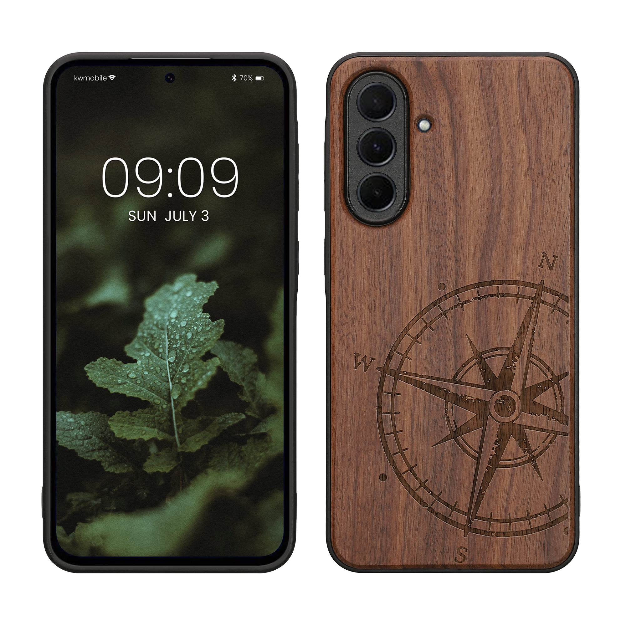Holz Hardcase mit TPU Bumper für Samsung Galaxy A36 5G Kompass Vintage Design