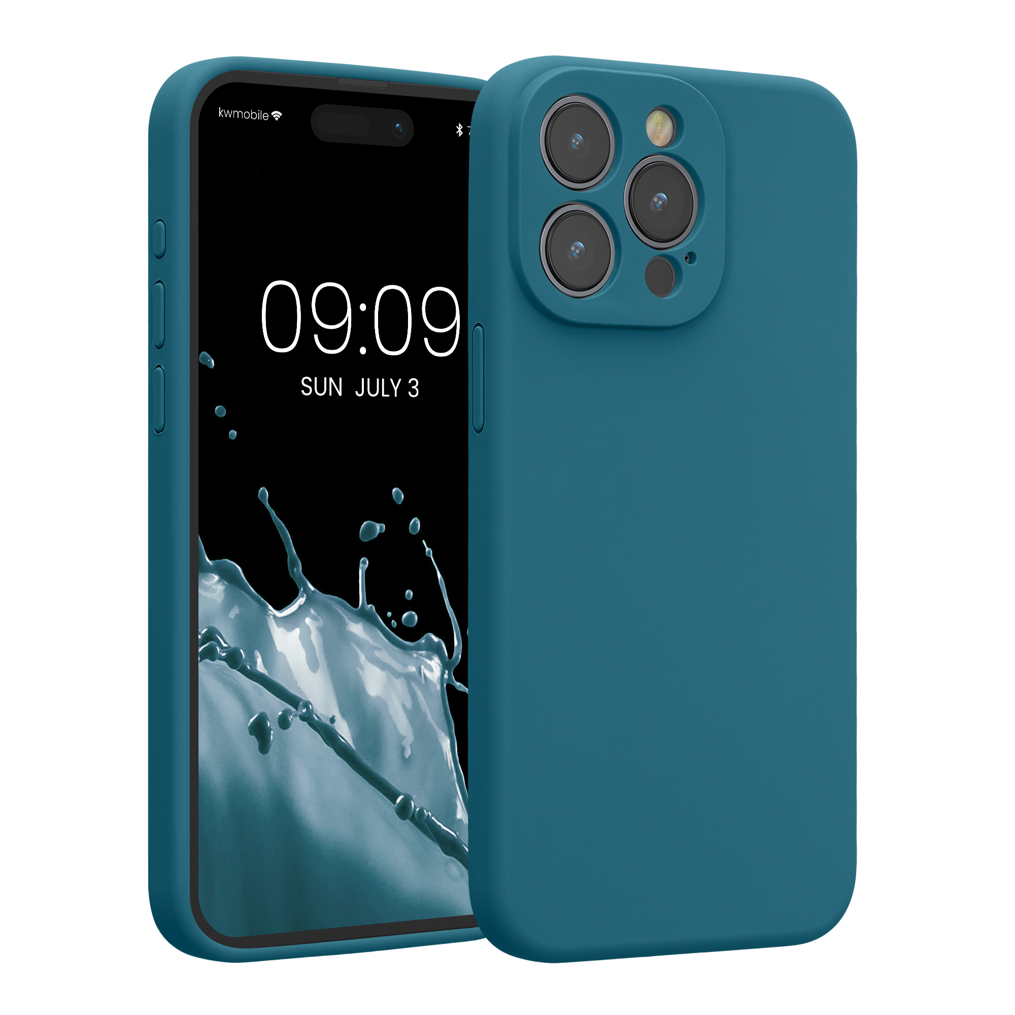 Gummierte Silikon Hülle mit Kameraschutz für Apple iPhone 15 Pro Max in Petrol matt