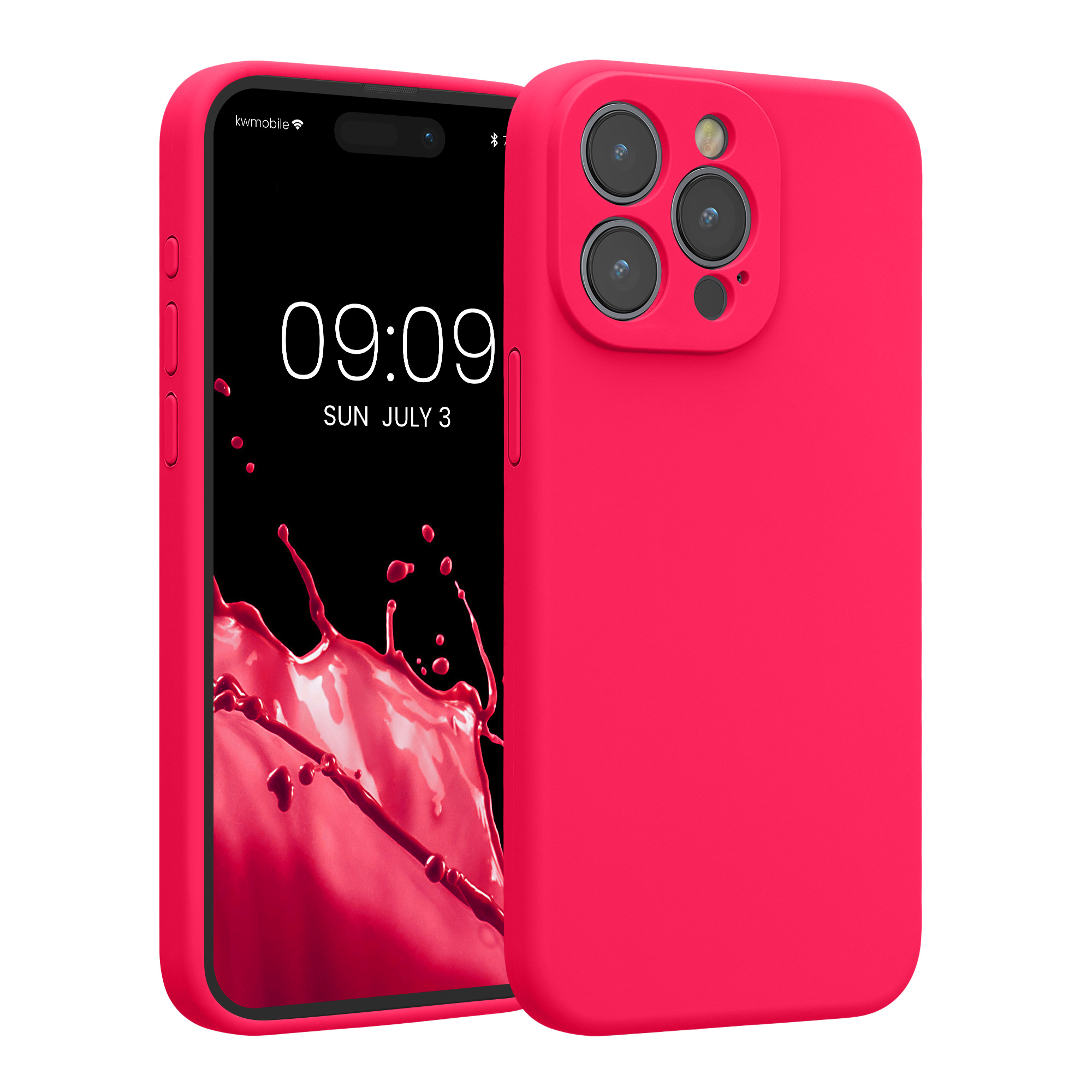 Gummierte Silikon Hülle mit Kameraschutz für Apple iPhone 15 Pro Max in Neon Pink