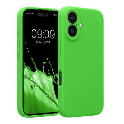 Gummierte Silikon Hülle mit Kameraschutz für Apple iPhone 16 in Limettengrün