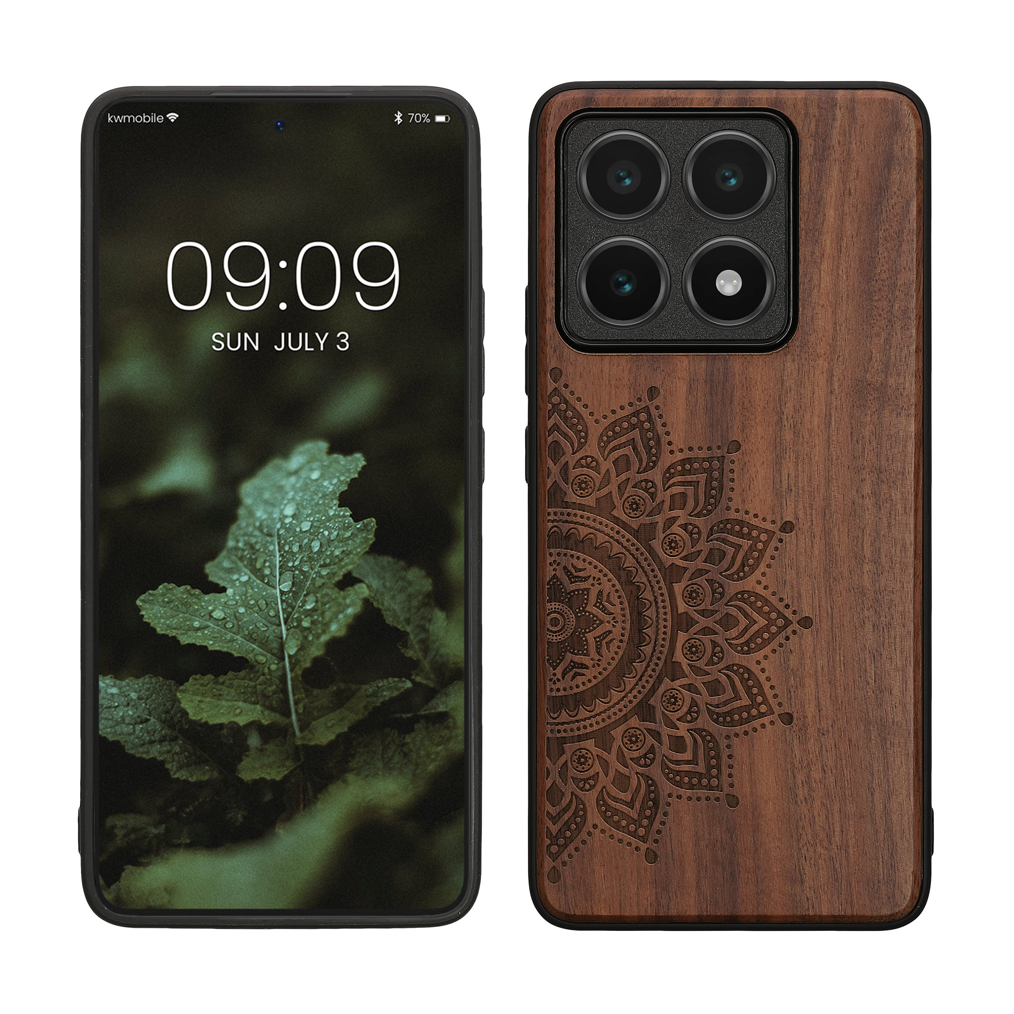 Holz Hardcase mit TPU Bumper für Xiaomi 14T Aufgehende Sonne Design