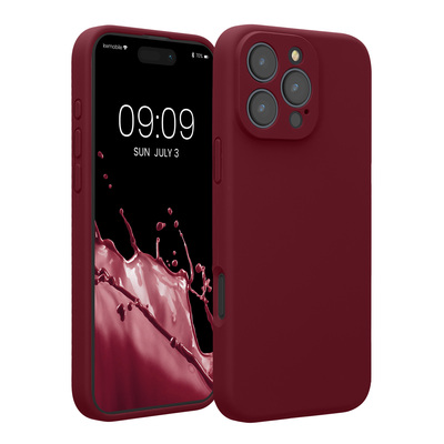 Gummierte Silikon Hülle mit Kameraschutz für Apple iPhone 16 Pro Max in Rhabarber Rot
