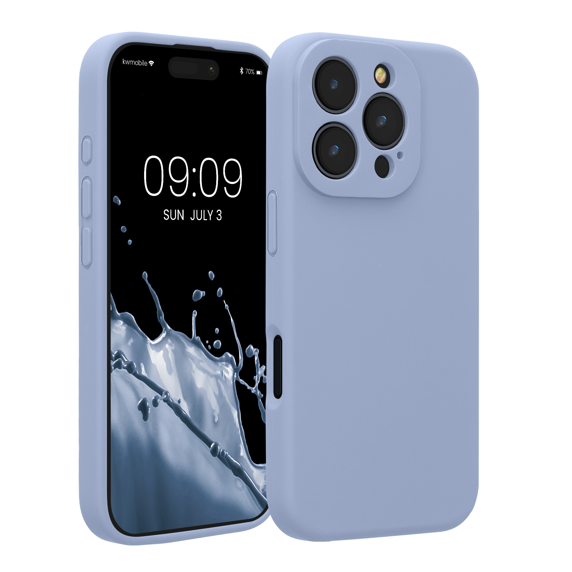 Gummierte Silikon Hülle mit Kameraschutz für Apple iPhone 16 Pro in Hellblau matt