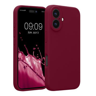 Gummierte Silikon Hülle mit Kameraschutz für Apple iPhone 16 in Rhabarber Rot