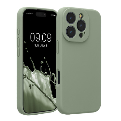 Gummierte Silikon Hülle mit Kameraschutz für Apple iPhone 16 Pro in Graugrün