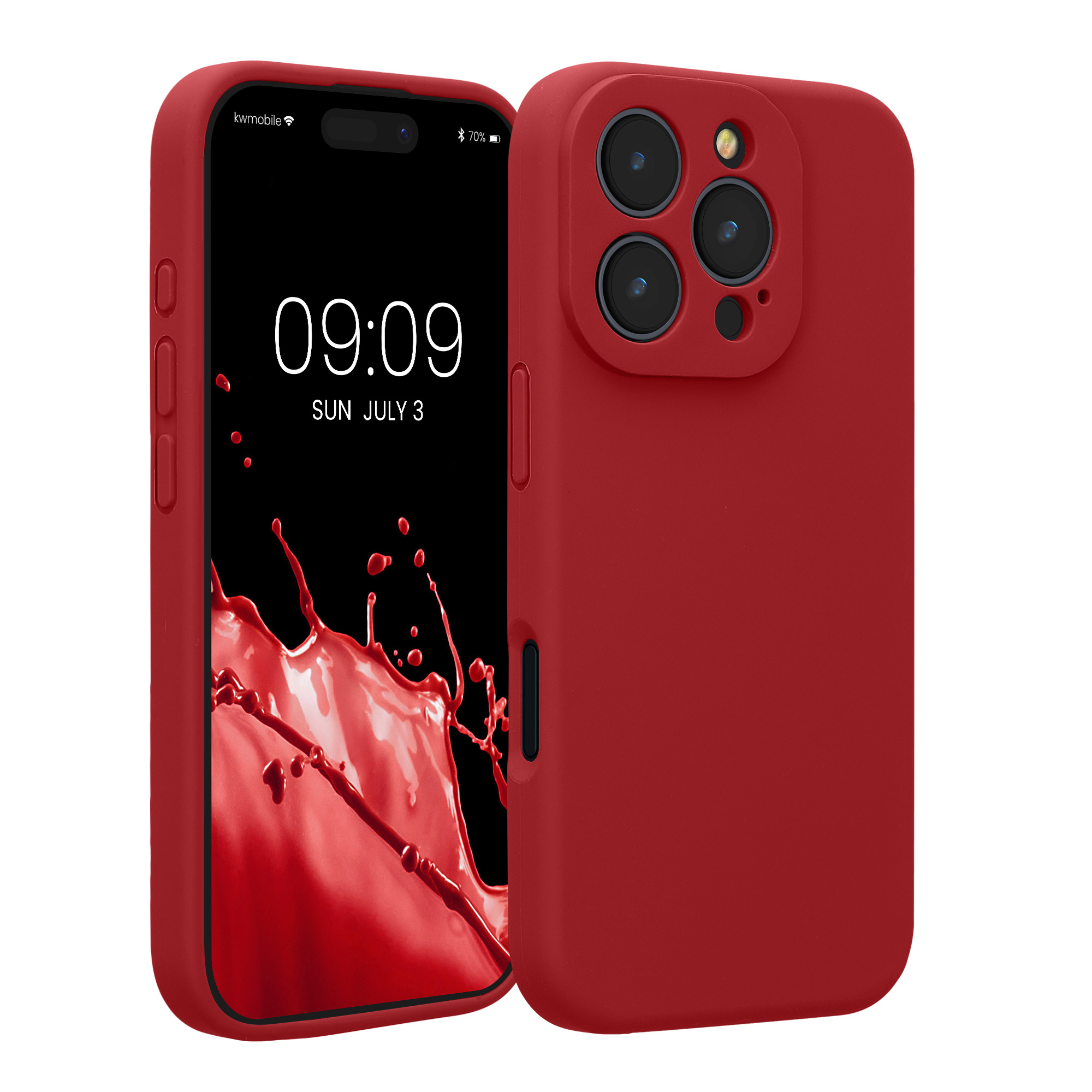 Gummierte Silikon Hülle mit Kameraschutz für Apple iPhone 16 Pro in Rhabarber Rot