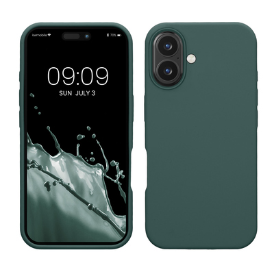Gummierte Silikon Hülle für Apple iPhone 16 in Tannengrün
